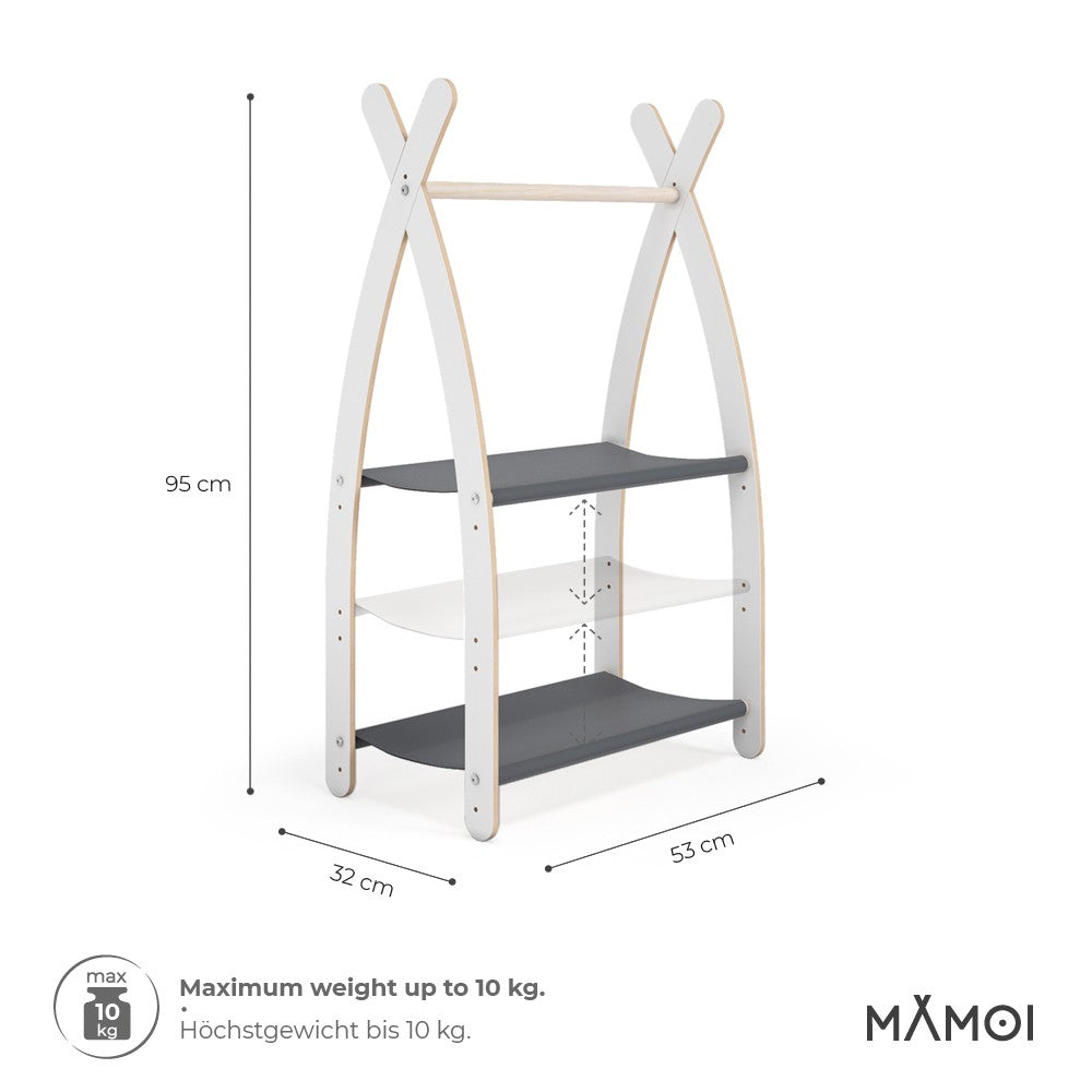 MAMOI® Children clothes rail Grey 53x95x32cm | Dressing up rail for kids made of Yarnwood | Baby wardrobe clothes storage modern design | Baby accessories | 100% ECO | MADE in EU-2
