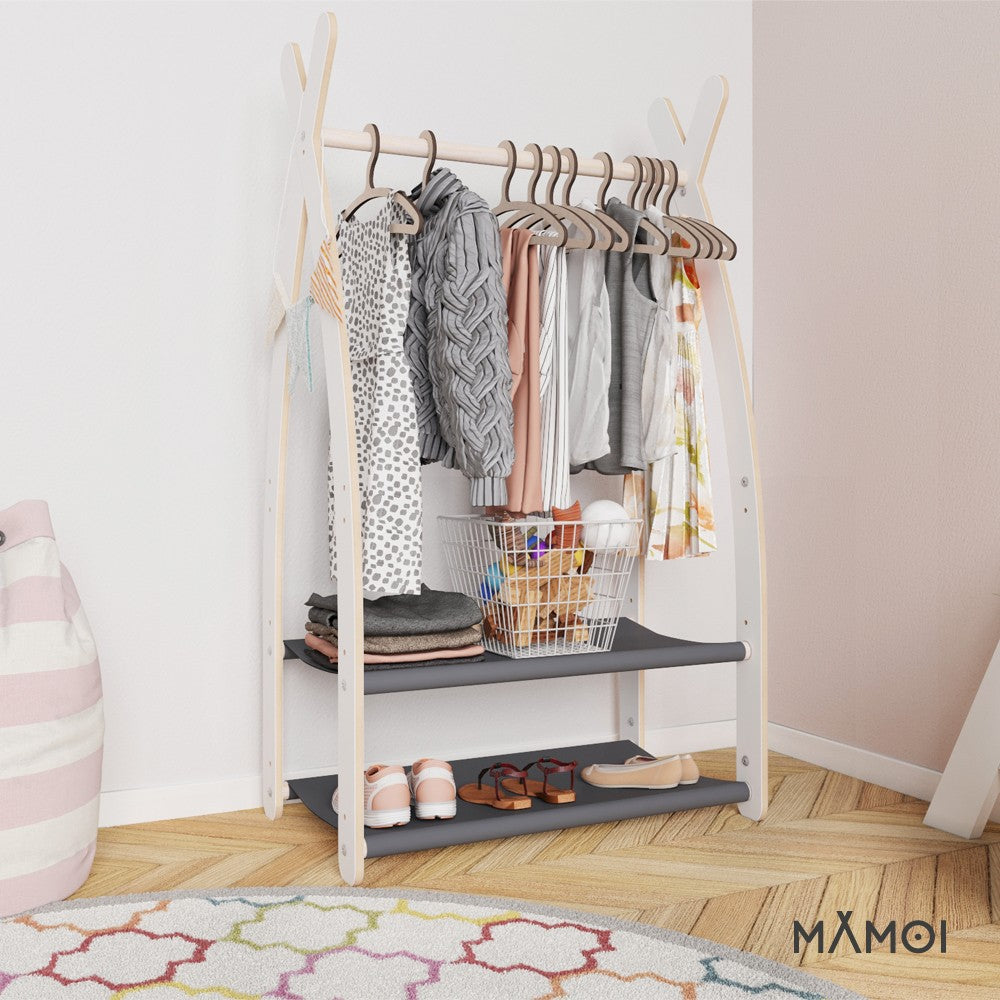 MAMOI® Children clothes rail Grey 53x95x32cm | Dressing up rail for kids made of Yarnwood | Baby wardrobe clothes storage modern design | Baby accessories | 100% ECO | MADE in EU-4