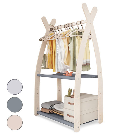 MAMOI® Children clothes rail Grey 53x95x32cm | Dressing up rail for kids made of natural wood | Baby wardrobe clothes storage modern design | Baby accessories | 100% ECO | MADE in EU-0