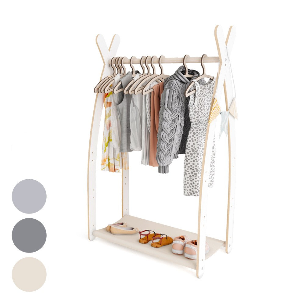 MAMOI® Children clothes rail Beige 53x95x32cm | Dressing up rail for kids made of Yarnwood | Baby wardrobe clothes storage modern design | Baby accessories | 100% ECO | MADE in EU-0