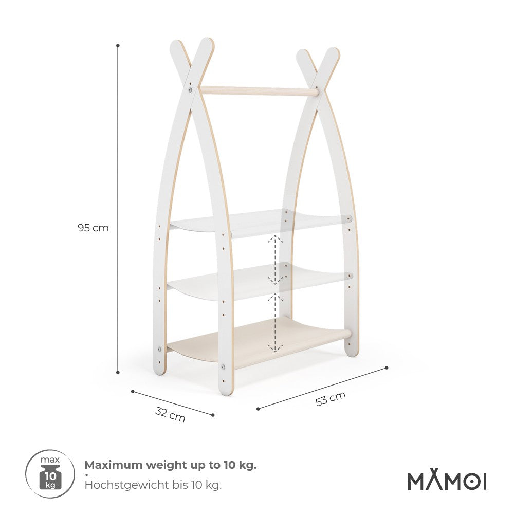 MAMOI® Children clothes rail Beige 53x95x32cm | Dressing up rail for kids made of Yarnwood | Baby wardrobe clothes storage modern design | Baby accessories | 100% ECO | MADE in EU-1