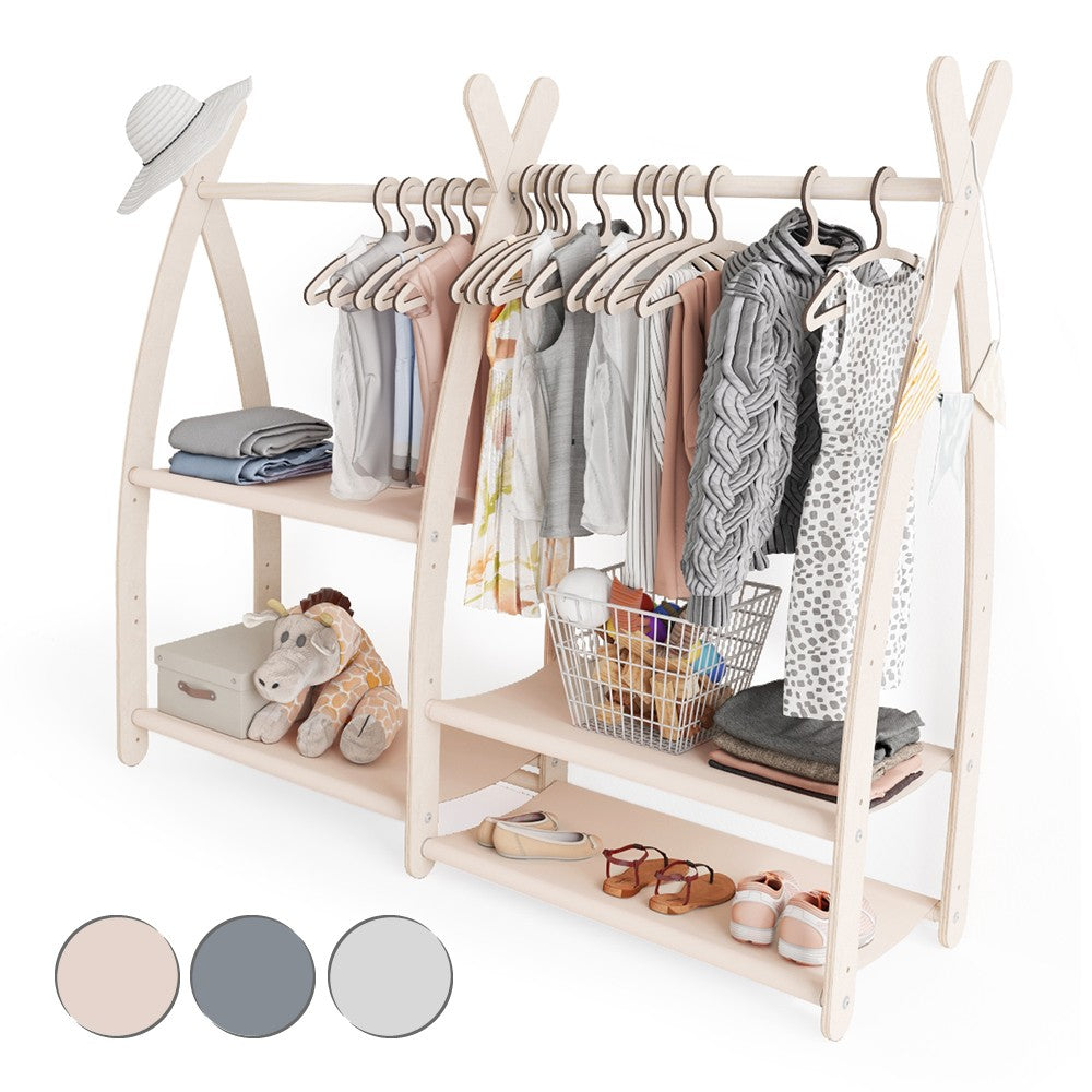 MAMOI® Children clothes rail Beige 95x106x32cm | Dressing up rail for kids made of natural wood | Baby wardrobe clothes storage modern design | Baby accessories | 100% ECO | MADE in EU-0