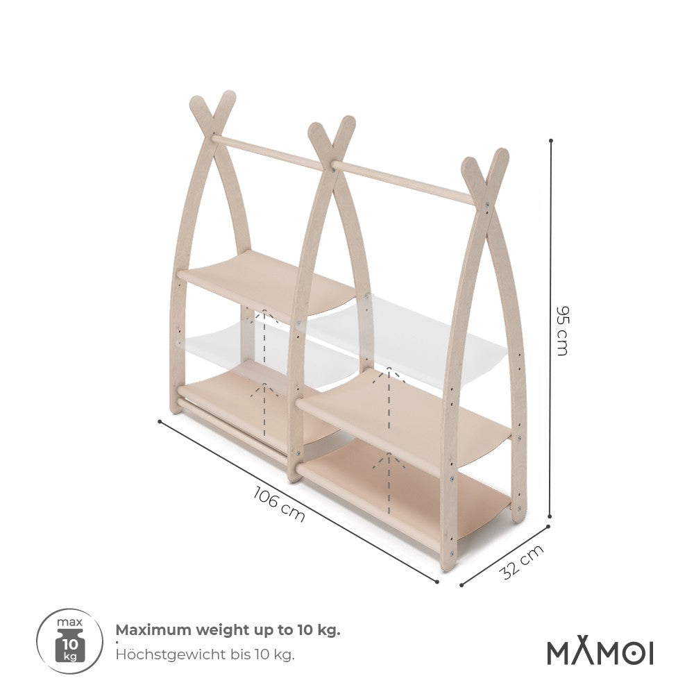 MAMOI® Children clothes rail Beige 95x106x32cm | Dressing up rail for kids made of natural wood | Baby wardrobe clothes storage modern design | Baby accessories | 100% ECO | MADE in EU-2