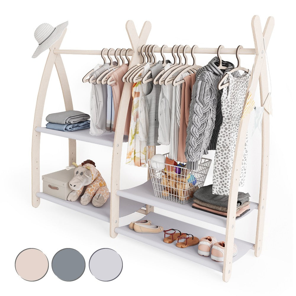 MAMOI® Children clothes rail Light grey 95x106x32cm | Dressing up rail for kids made of natural wood | Baby wardrobe clothes storage modern design | Baby accessories | 100% ECO | MADE in EU-0