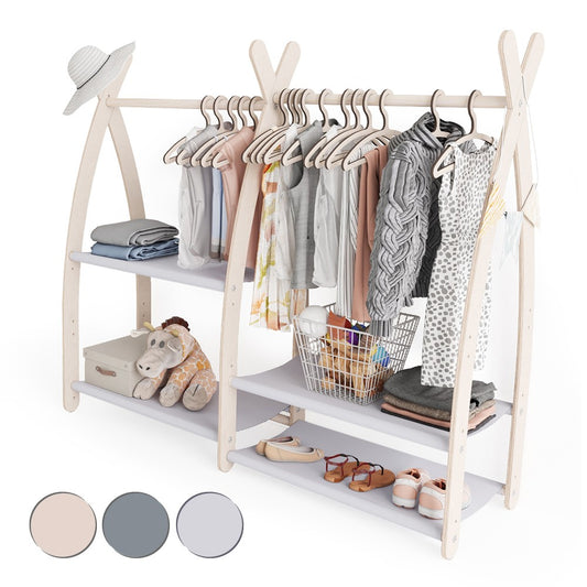 MAMOI® Children clothes rail Light grey 95x106x32cm | Dressing up rail for kids made of natural wood | Baby wardrobe clothes storage modern design | Baby accessories | 100% ECO | MADE in EU-0