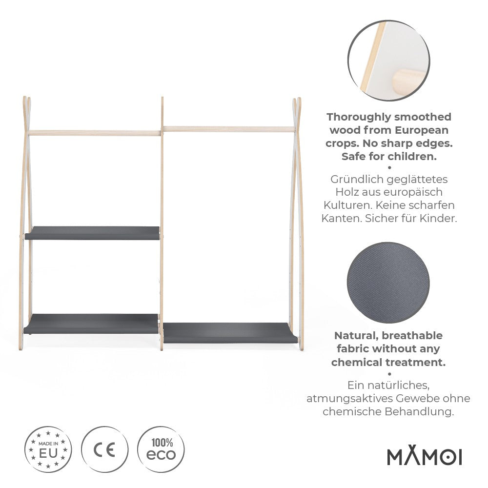 MAMOI® Children clothes rail Beige 95x106x32cm | Dressing up rail for kids made of Yarnwood | Baby wardrobe clothes storage modern design | Baby accessories | 100% ECO | MADE in EU-1