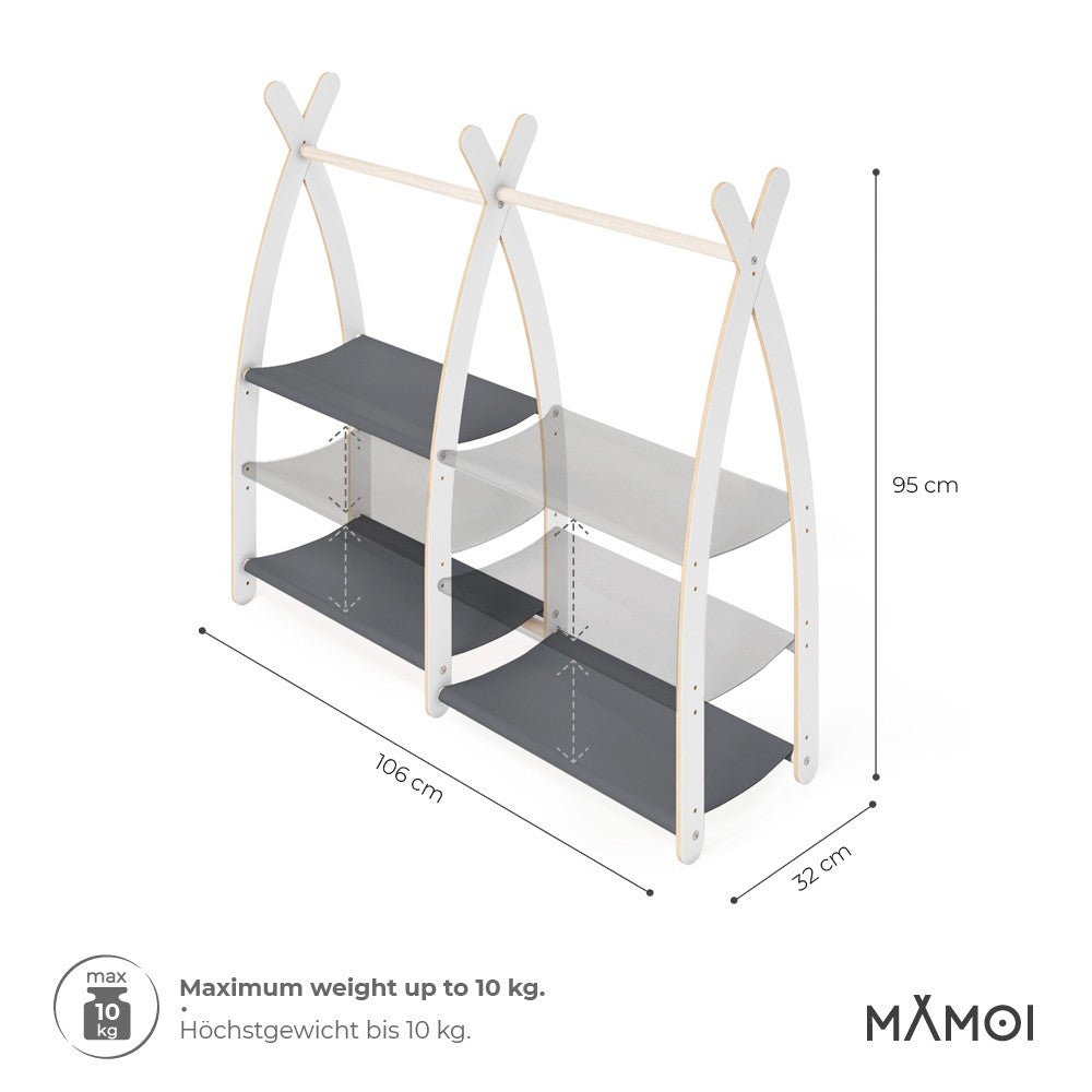 MAMOI® Children clothes rail Beige 95x106x32cm | Dressing up rail for kids made of Yarnwood | Baby wardrobe clothes storage modern design | Baby accessories | 100% ECO | MADE in EU-2