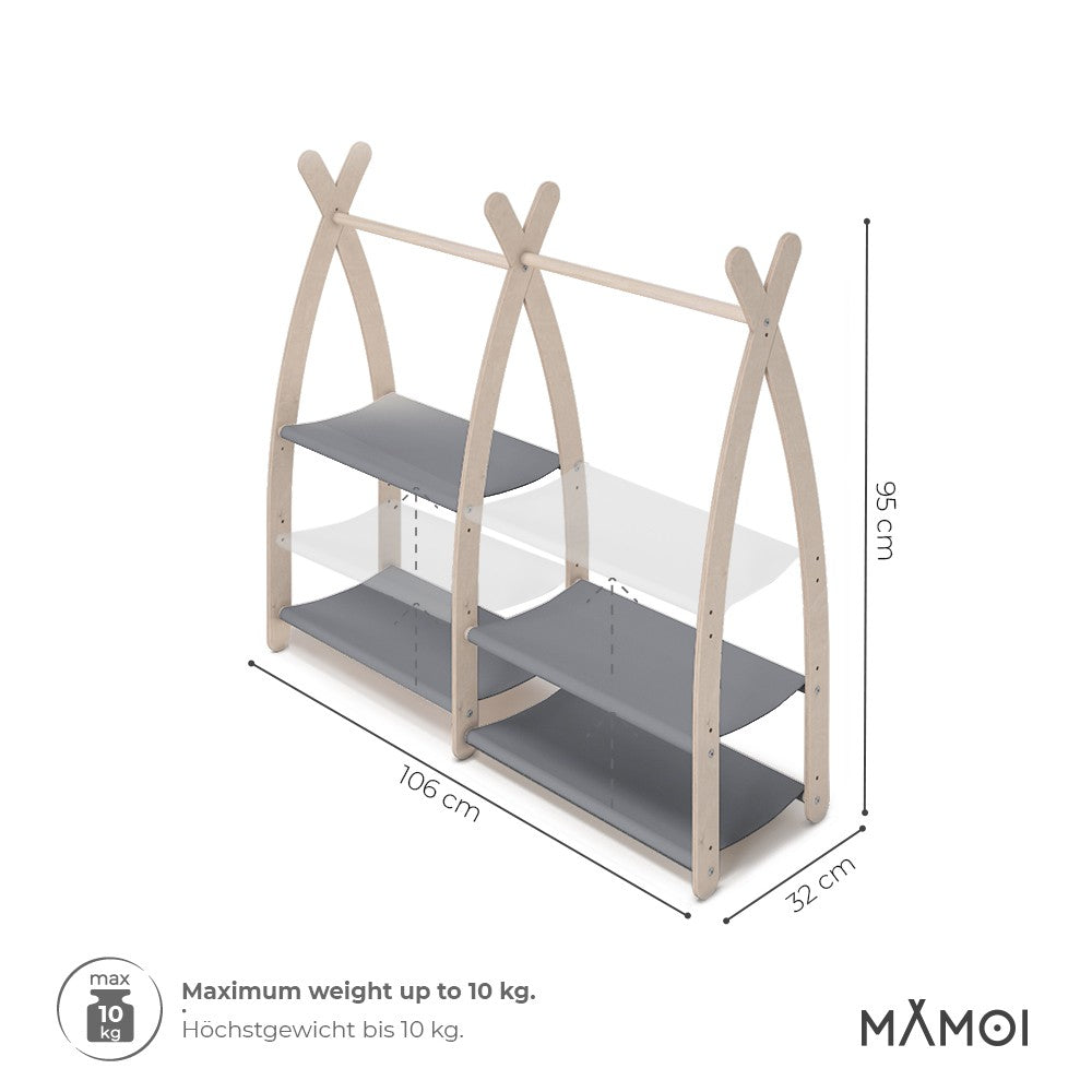 MAMOI® Children clothes rail Grey 95x106x32cm | Dressing up rail for kids made of natural wood | Baby wardrobe clothes storage modern design | Baby accessories | 100% ECO | MADE in EU-2