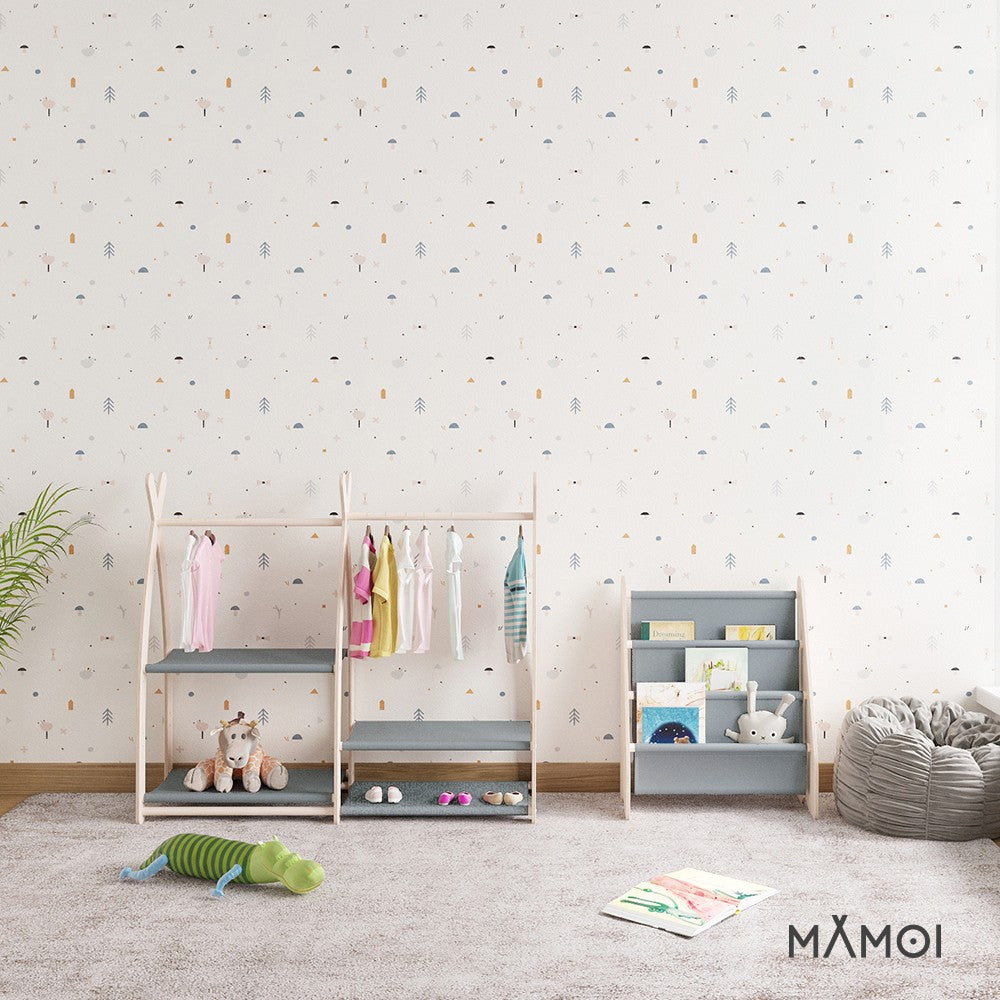 MAMOI® Children clothes rail Grey 95x106x32cm | Dressing up rail for kids made of natural wood | Baby wardrobe clothes storage modern design | Baby accessories | 100% ECO | MADE in EU-5