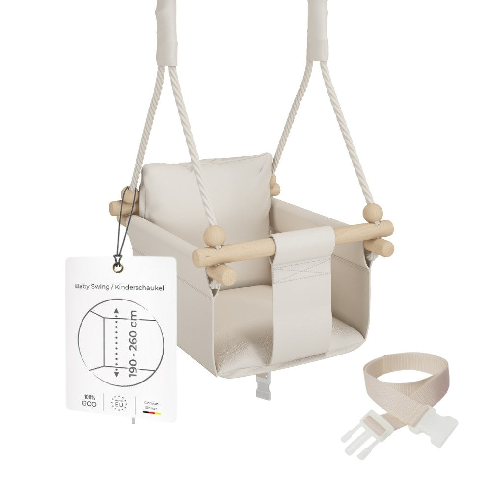 MAMOI® Wooden baby swing seat for toddlers Beige, Indoor toddler swings chair from birth, Kids baby bouncer for garden, Child rocker swing set from 8 months-0