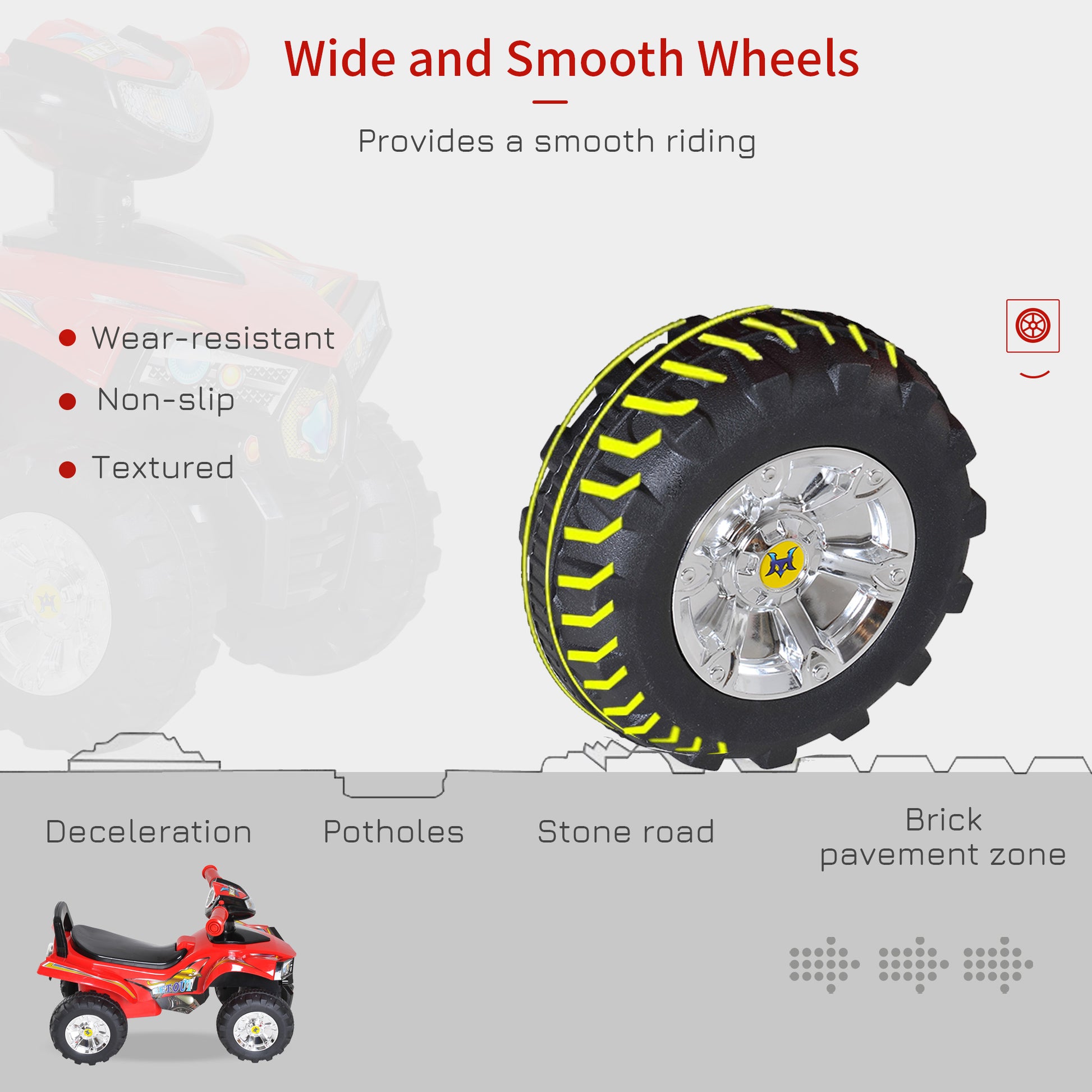 Kids Ride On Quad Bike, 60Lx38Wx42H cm in Red | HOMCOM-3