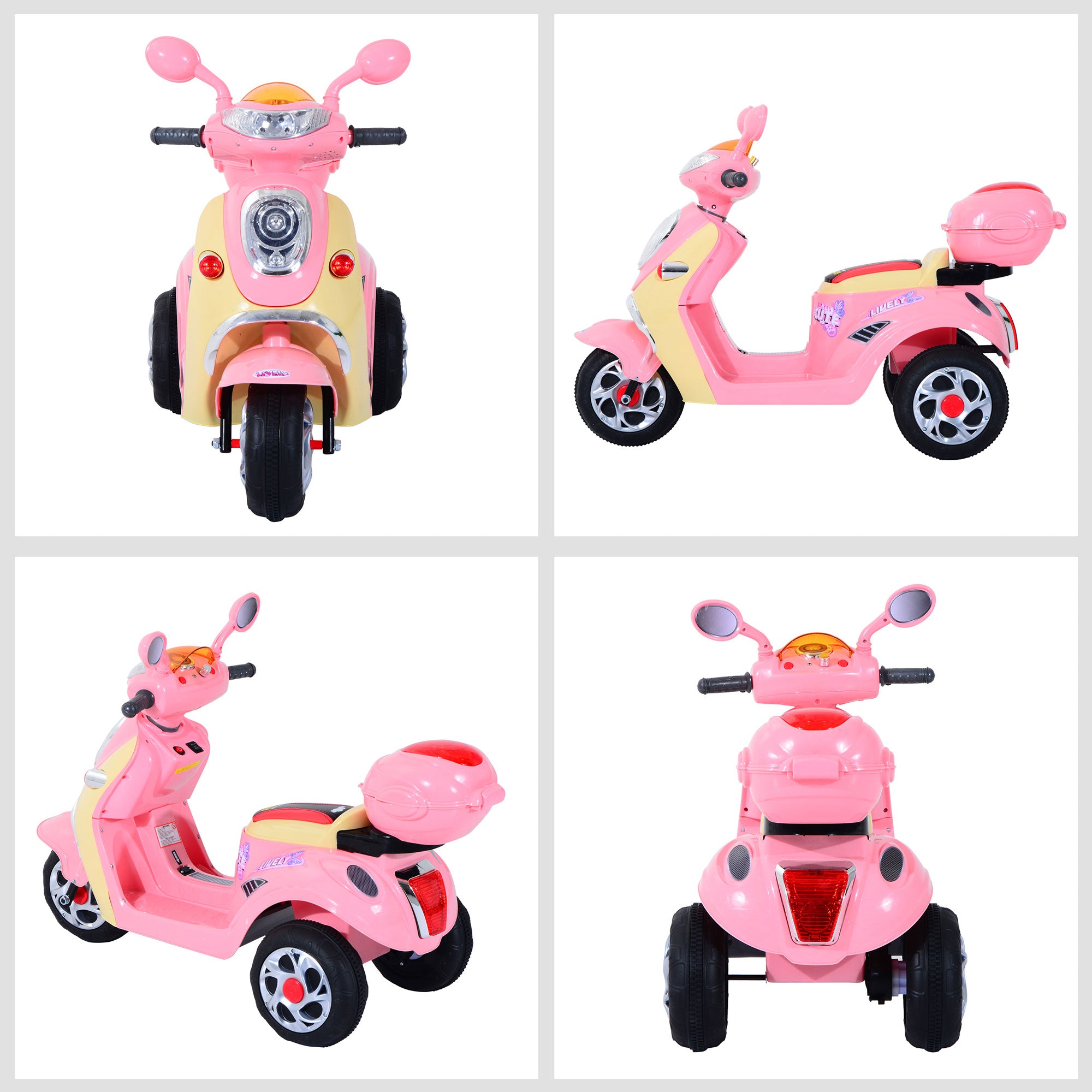 HOMCOM Toy Motorbike Plastic Music Playing Electric Ride-On Motorbike w/ Lights Pink-6