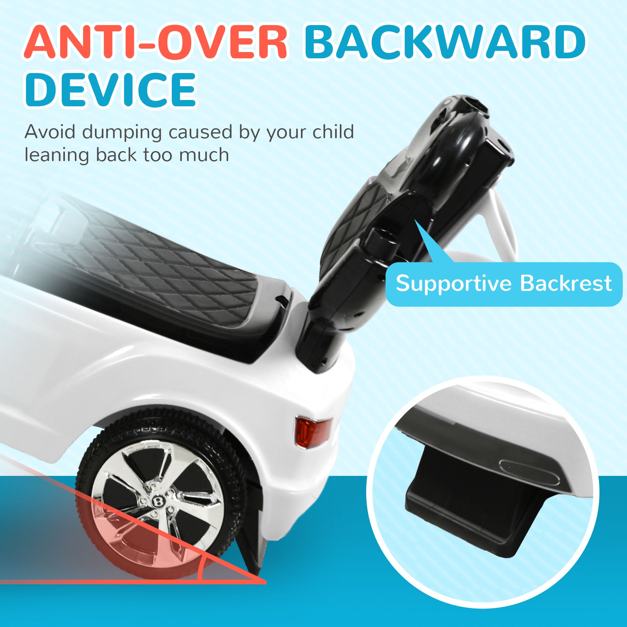 AIYAPLAY Bentley Bentayga Licensed 3-in-1 Baby Push Car,  Ride on Car Sliding Car with Canopy, Horn Music in White-4