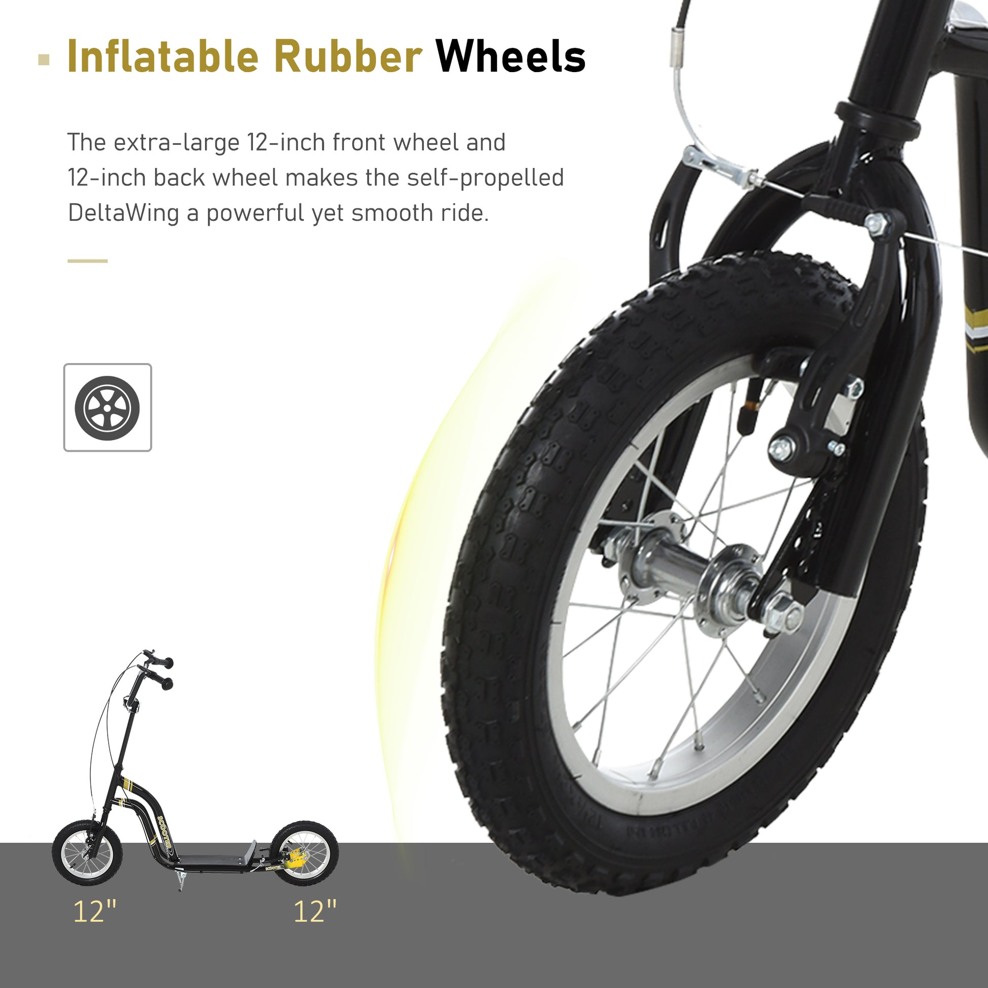 HOMCOM Teen Kids Stunt Scooter with Adjustable Handlebar, 12 Inch Rubber Tyres, Dual Brakes in Black-2