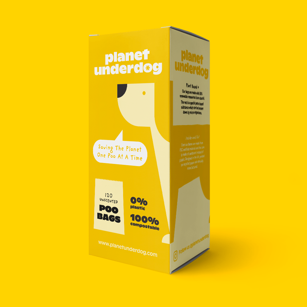 120 Planet Underdog Compostable Dog Poop Bags - Yellow Box - mezetto