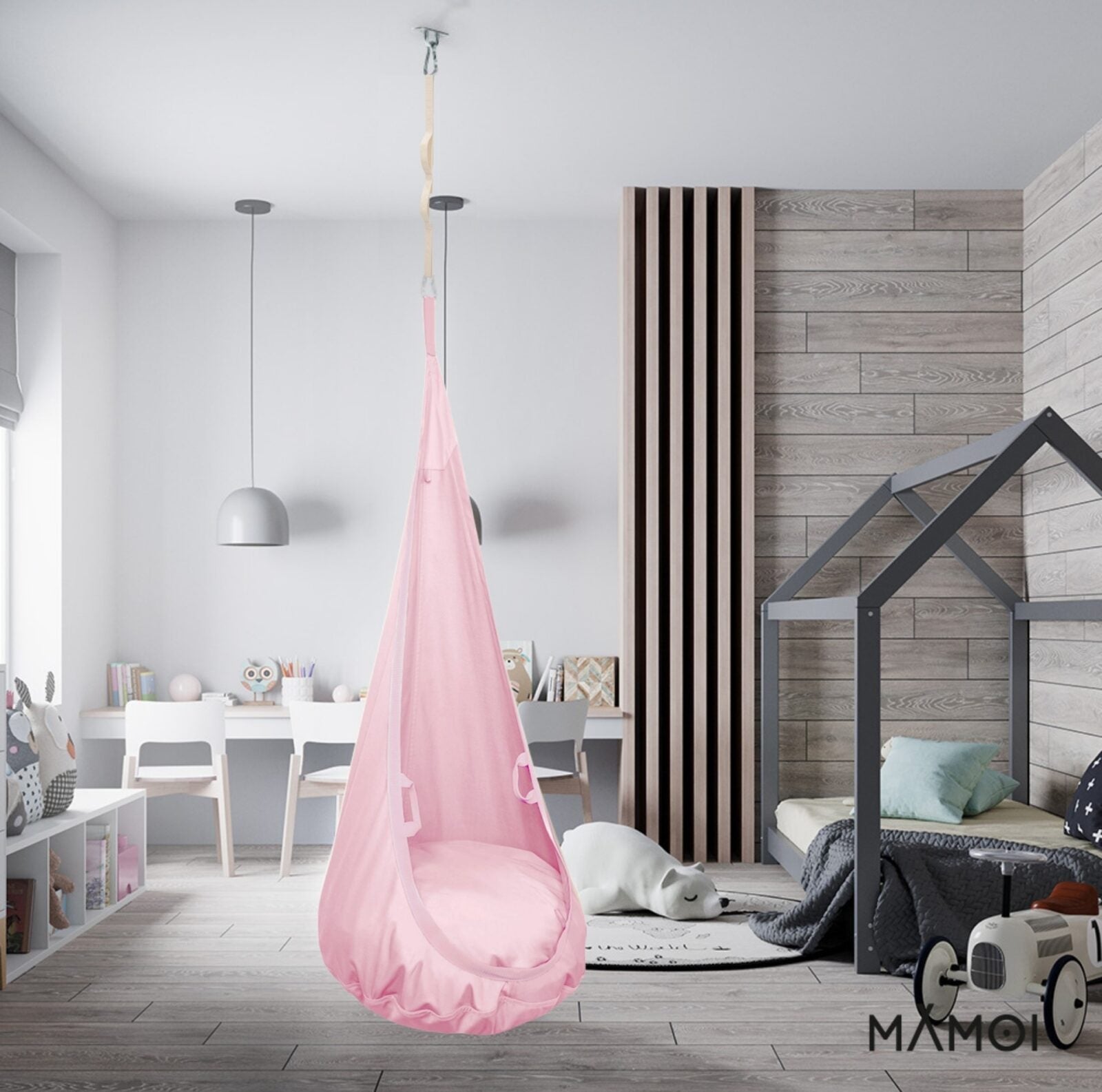 MAMOI® Swing hanging chair Pink, Indoor hammock, Sensory swing seat for bedroom for kids, Child door swinging nest for autism, Garden egg swings for children-4
