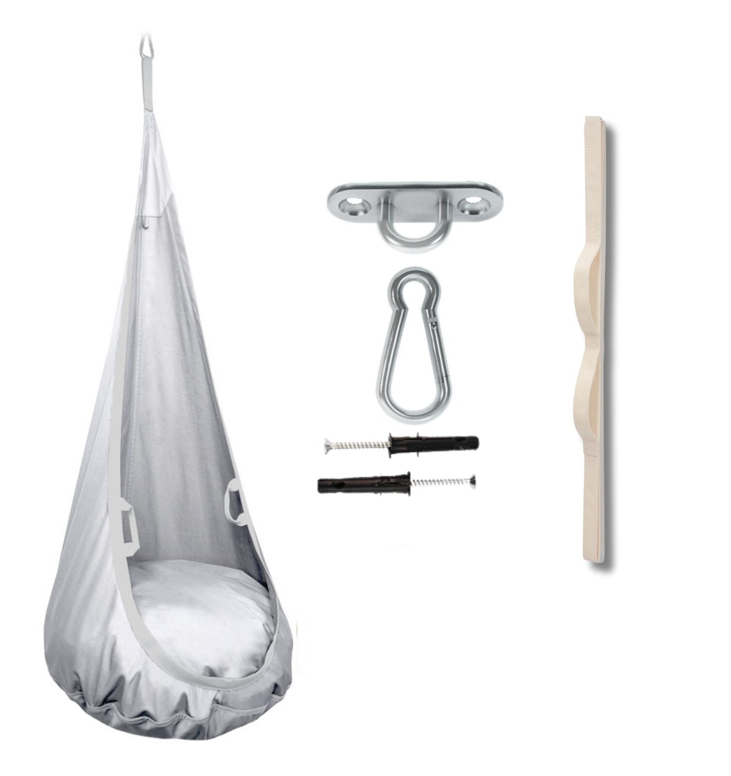 MAMOI® Swing hanging chair Light grey, Indoor hammock, Sensory swing seat for bedroom for kids, Child door swinging nest for autism, Garden egg swings for children-0