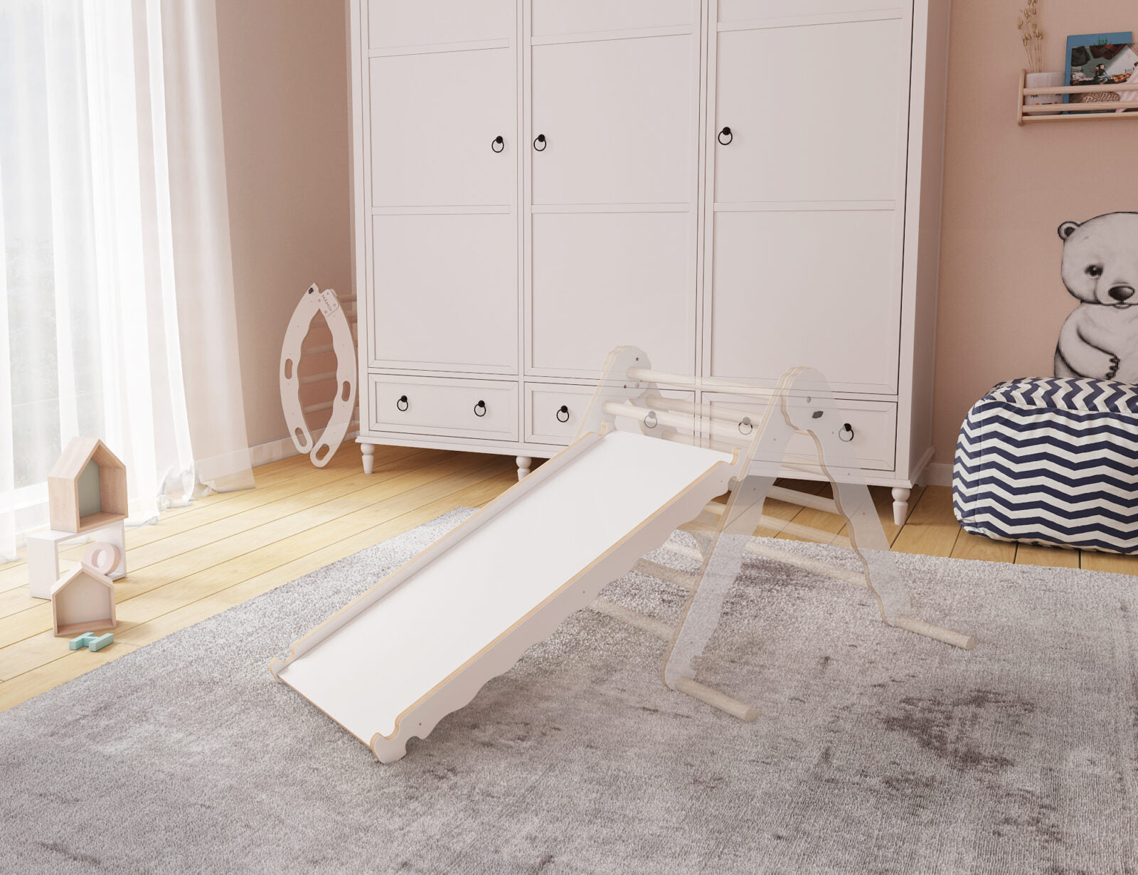 MAMOI® Wooden slide for climbing frame, Indoor baby gym accessories for kids, Small and big toddler slide for climbing triangle, Outdoor child's slides for garden, Childrens montessori toys-2