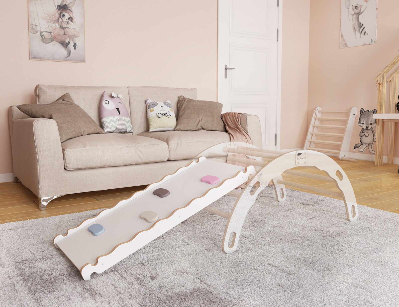 MAMOI® Wooden slide for climbing frame, Indoor baby gym accessories for kids, Small and big toddler slide for climbing triangle, Outdoor child's slides for garden, Childrens montessori toys-1