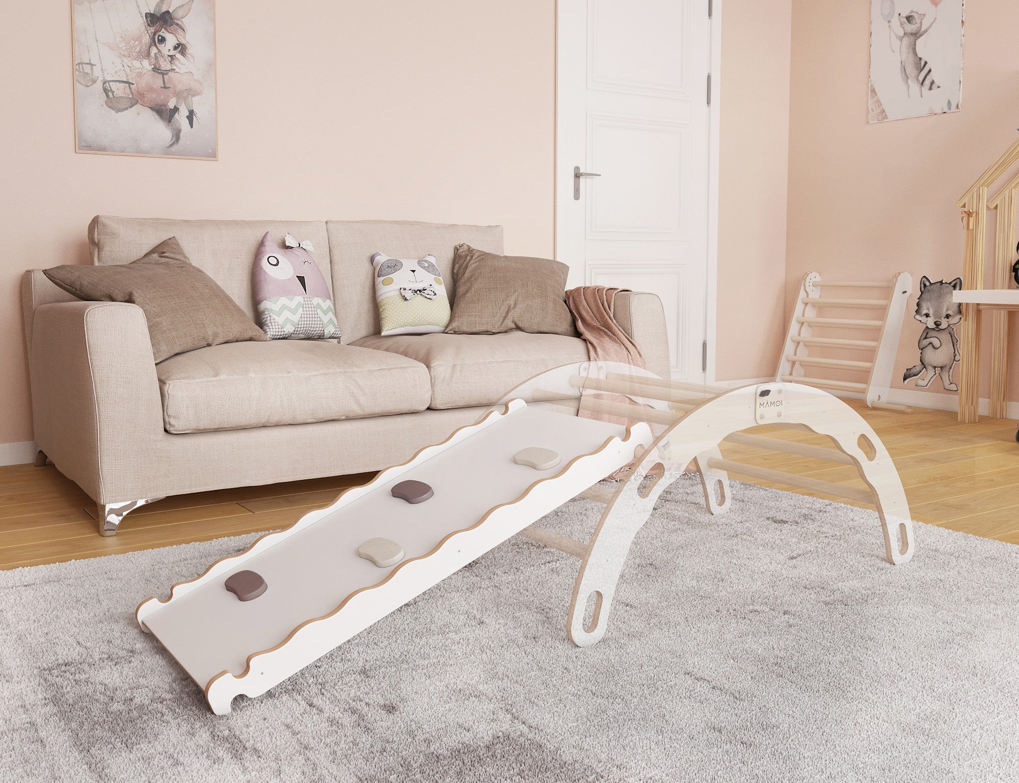 MAMOI® Wooden slide for climbing frame, Indoor baby gym accessories for kids, Small and big toddler slide for climbing triangle, Outdoor child's slides for garden, Childrens montessori toys-1