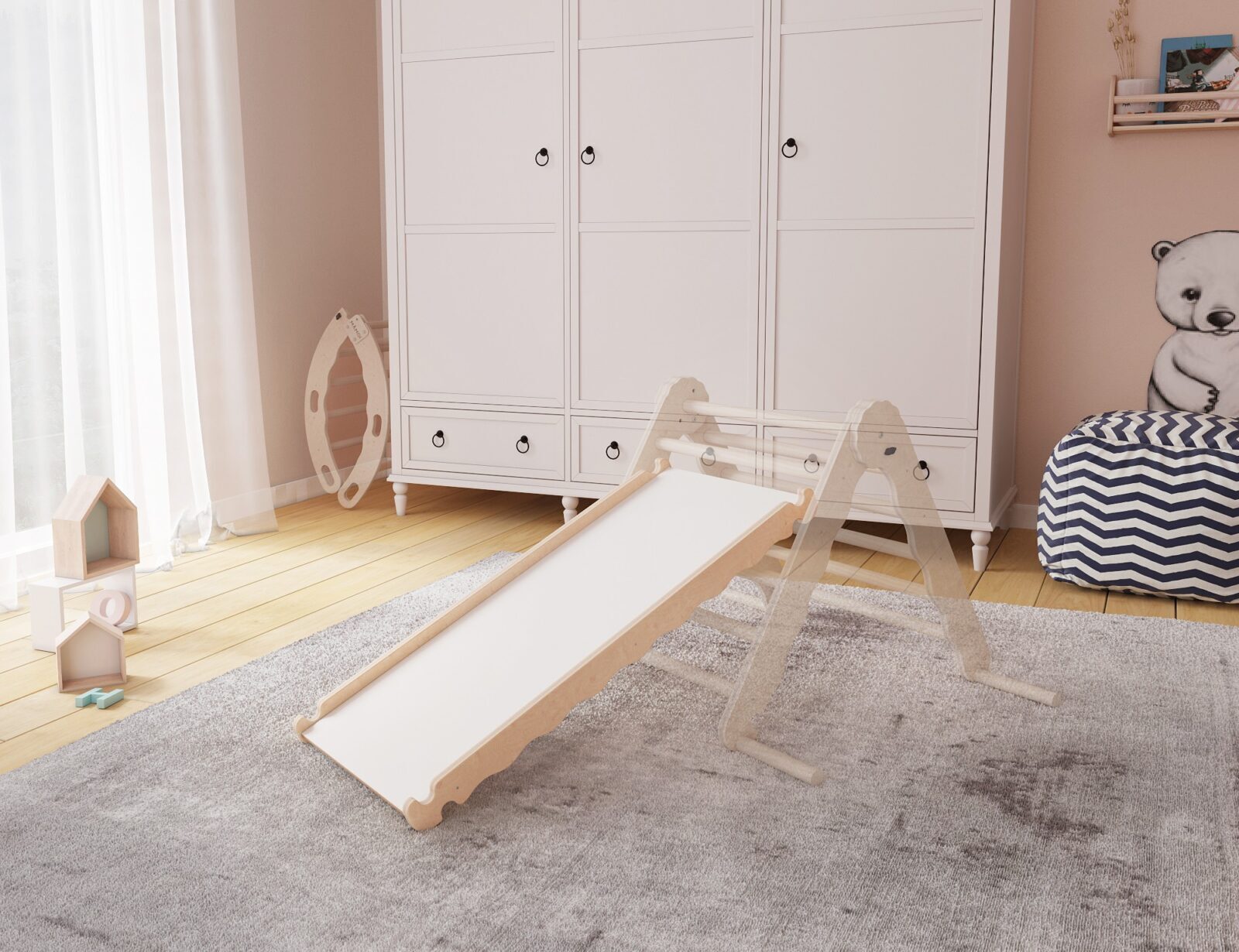 MAMOI® Wooden slide for climbing frame, Indoor baby gym accessories for kids, Small and big toddler slide for climbing triangle, Outdoor child's slides for garden, Childrens montessori toys-2