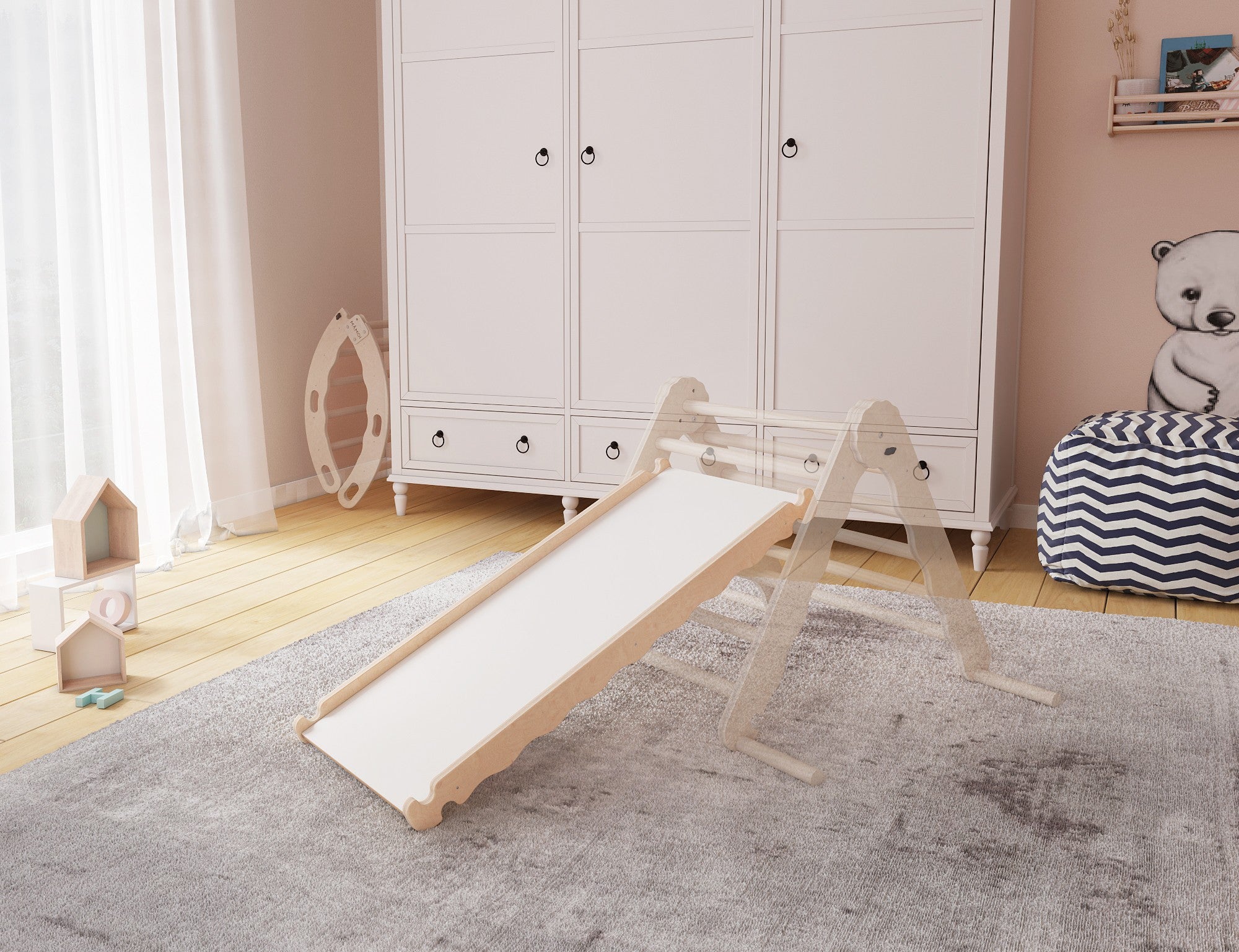 MAMOI® Wooden slide for climbing frame, Indoor baby gym accessories for kids, Small and big toddler slide for climbing triangle, Outdoor child's slides for garden, Childrens montessori toys-2