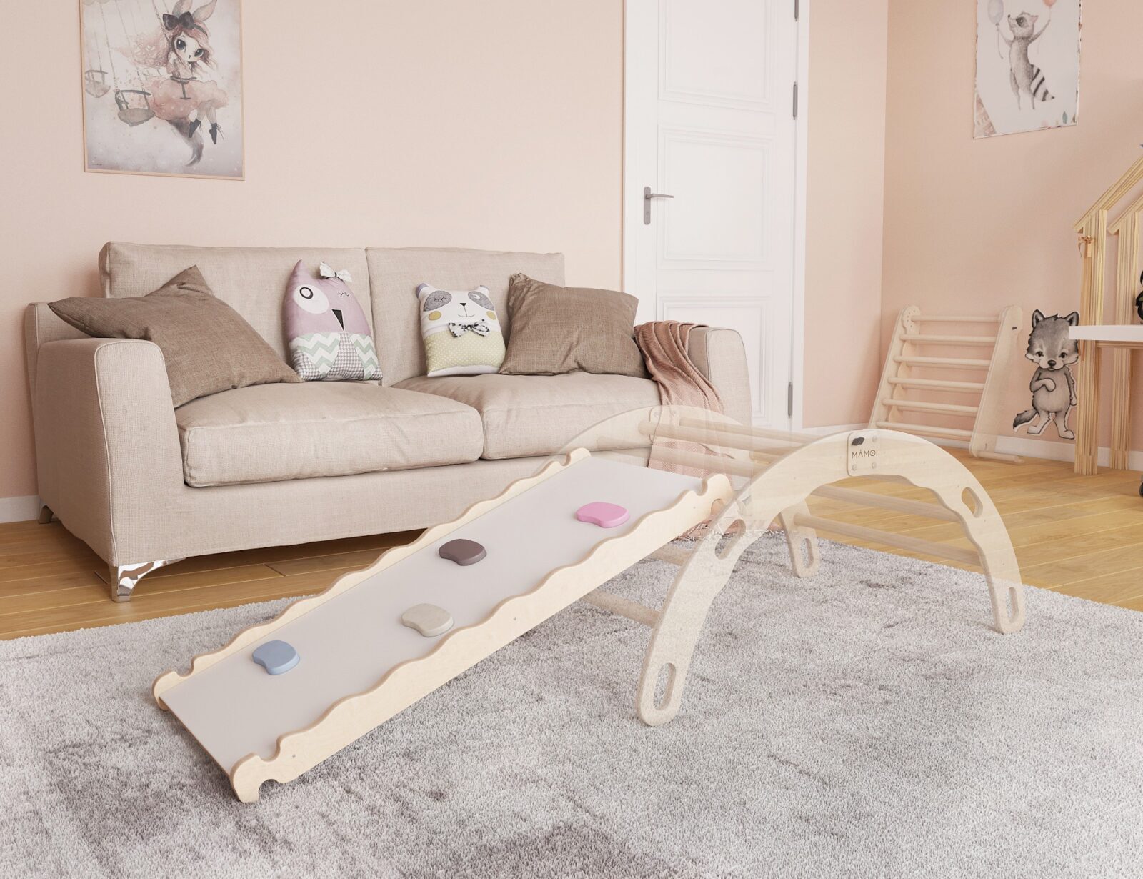 MAMOI® Wooden slide for climbing frame, Indoor baby gym accessories for kids, Small and big toddler slide for climbing triangle, Outdoor child's slides for garden, Childrens montessori toys-1