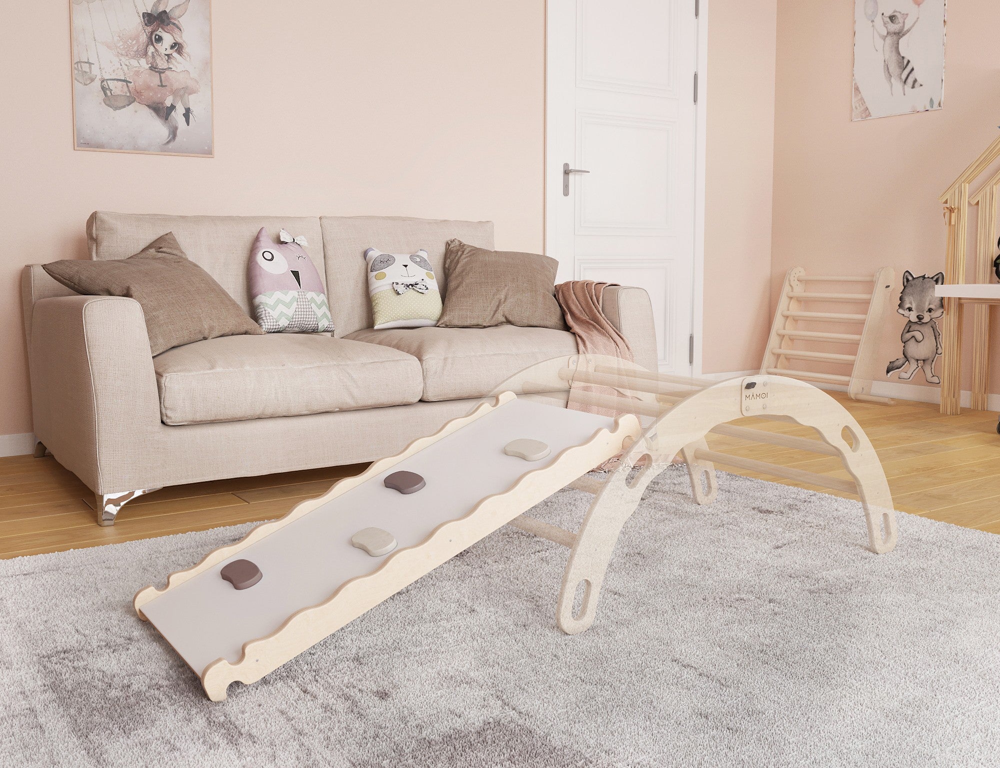 MAMOI® Wooden slide for climbing frame, Indoor baby gym accessories for kids, Small and big toddler slide for climbing triangle, Outdoor child's slides for garden, Childrens montessori toys-1