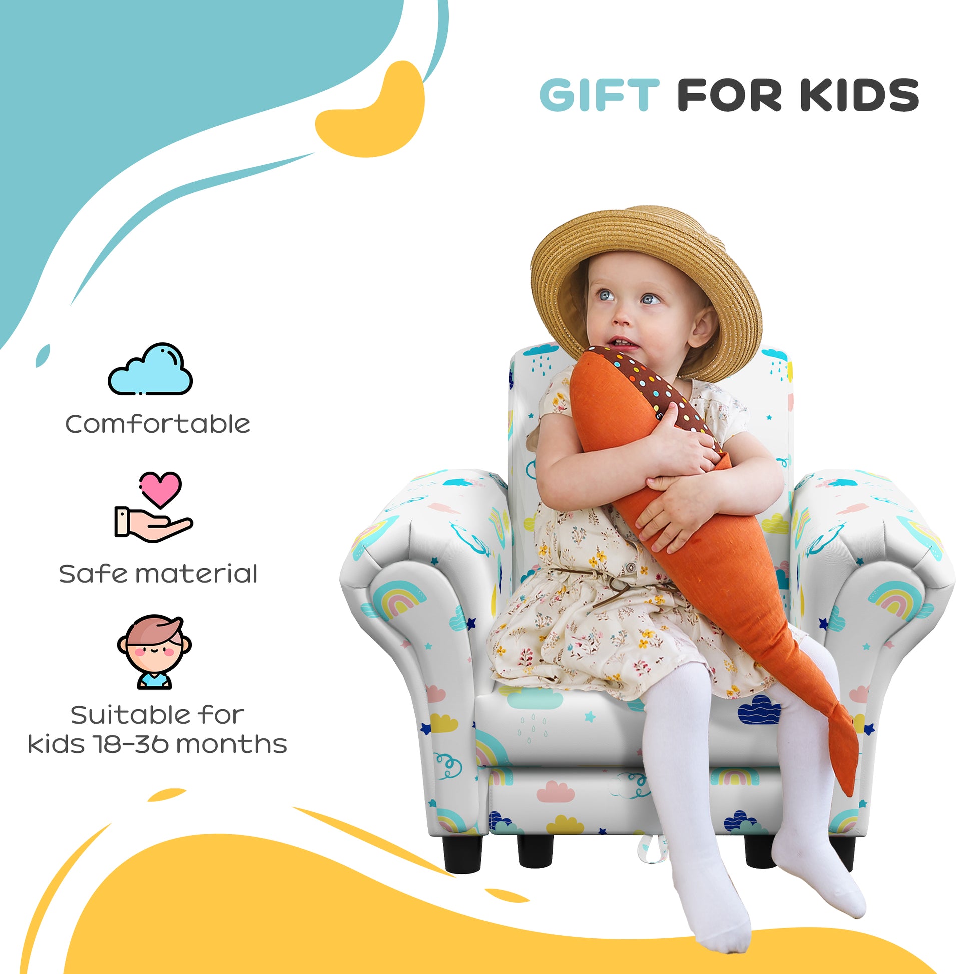 AIYAPLAY 2 Piece Kids Sofa Set with Cloud Design, Wooden Frame, for 1.5-3 Years Old, White-5