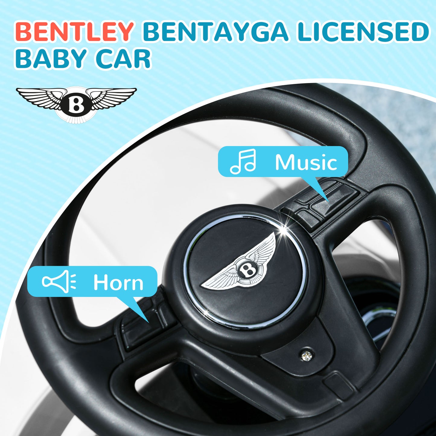 AIYAPLAY Bentley Bentayga Licensed 3-in-1 Baby Push Car,  Ride on Car Sliding Car with Canopy, Horn Music in White-3