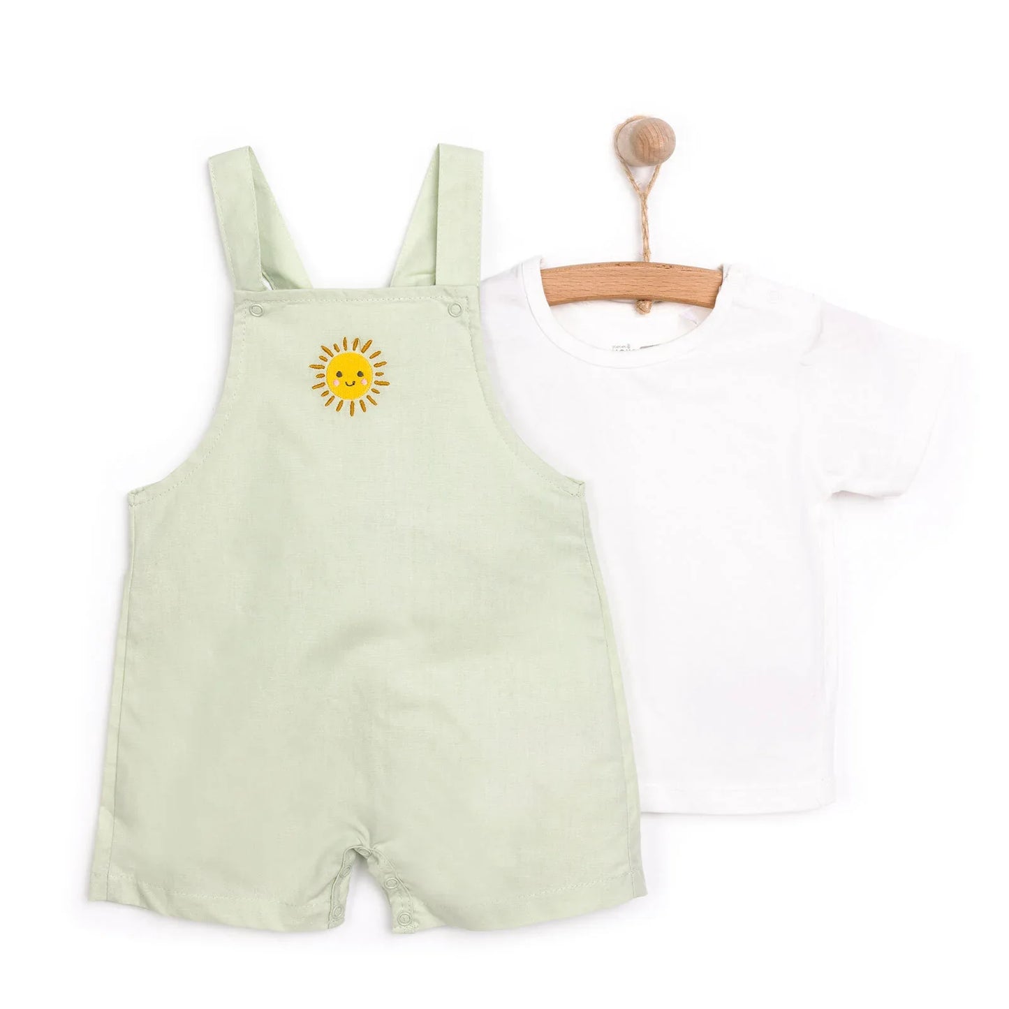 HelloBaby Girl Overall Shorts & T-shirt - Green