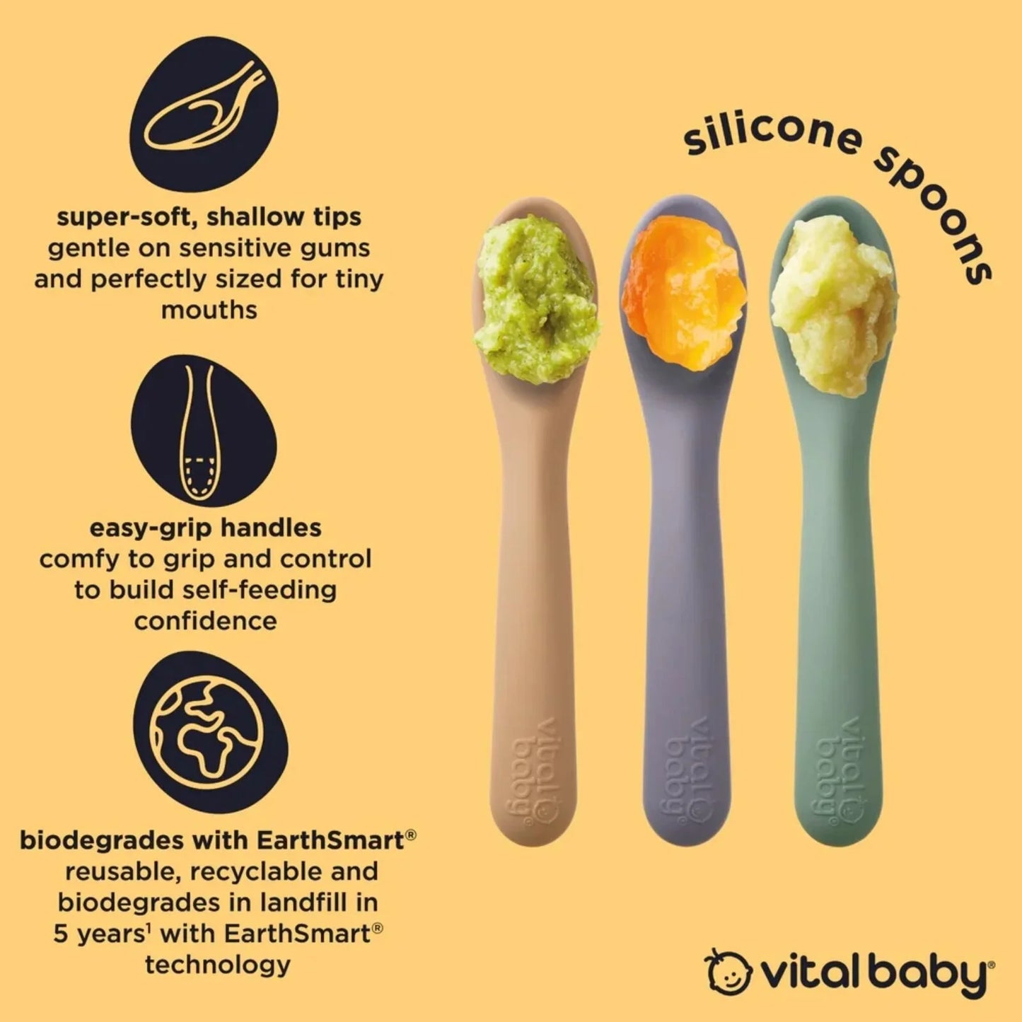 Vital Baby Nourish Silicone Spoons Pack of 3 - Pastel