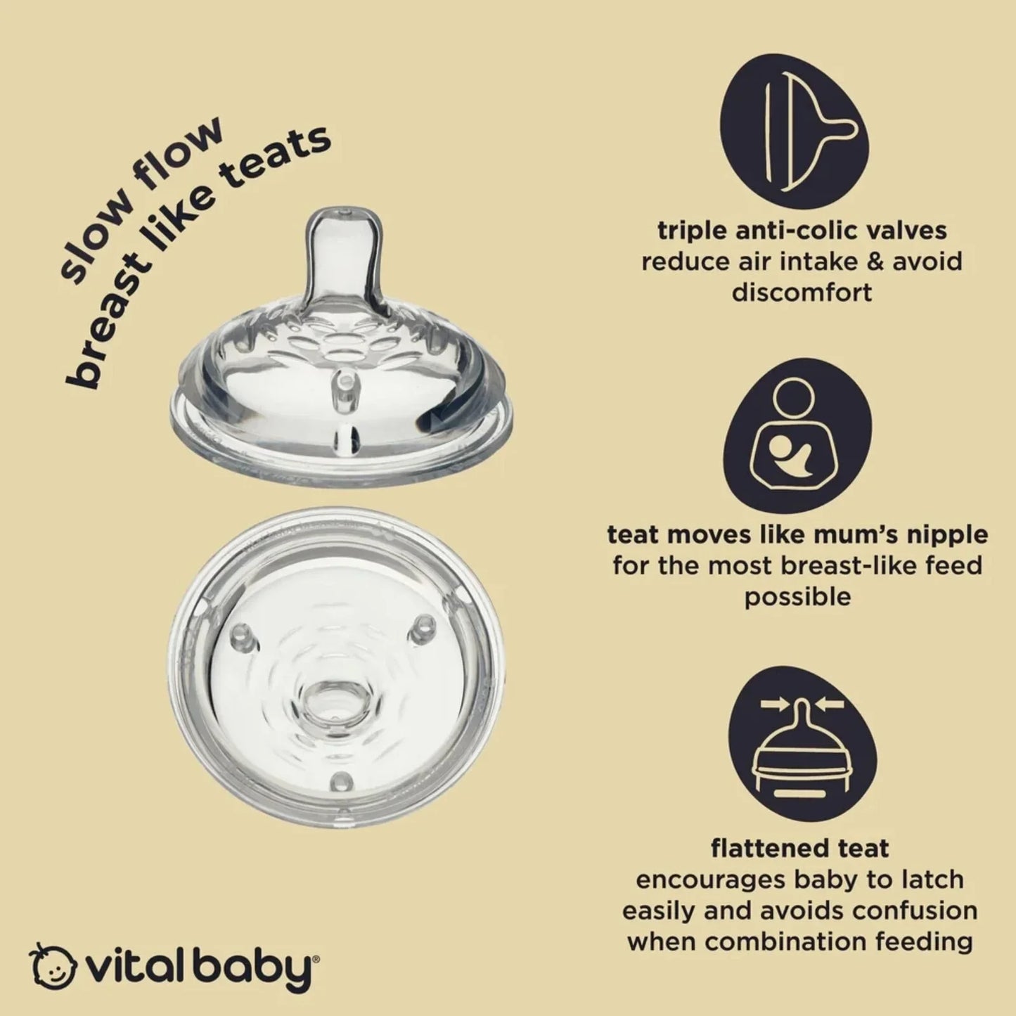 Vital Baby Nurture Breast Like Teats Slow Flow Pack of 2