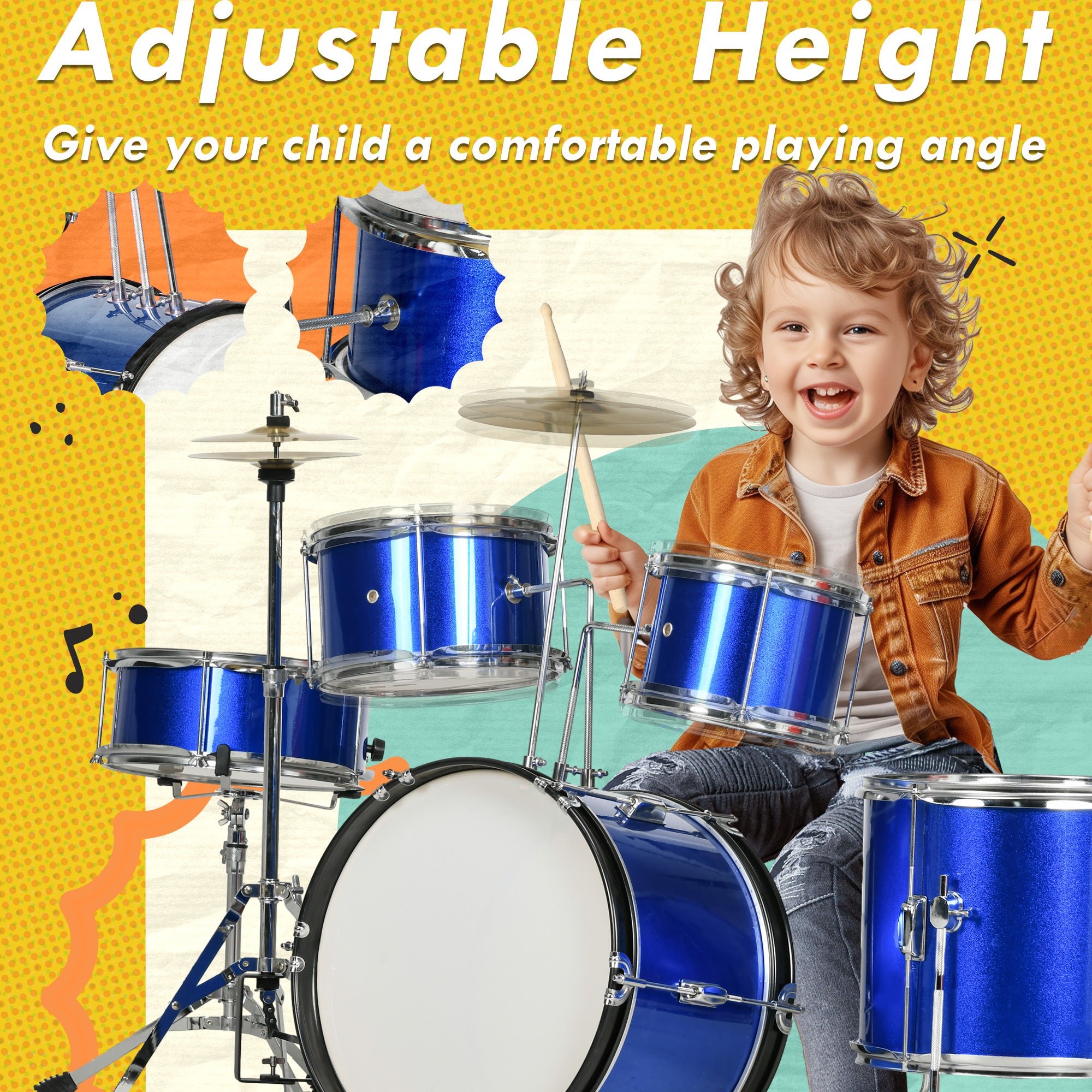 AIYAPLAY 11 Piece Kids Drum Kit with Stool, Drumsticks, Pedal, Cymbals, for 3-6 Years, Blue-5