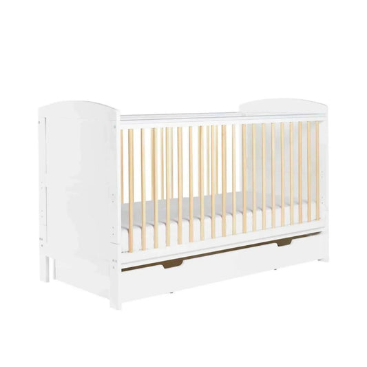 Ickle Bubba Coleby Scandi Cot Bed with Under Drawer Scandi White - Premium Sprung Mattress