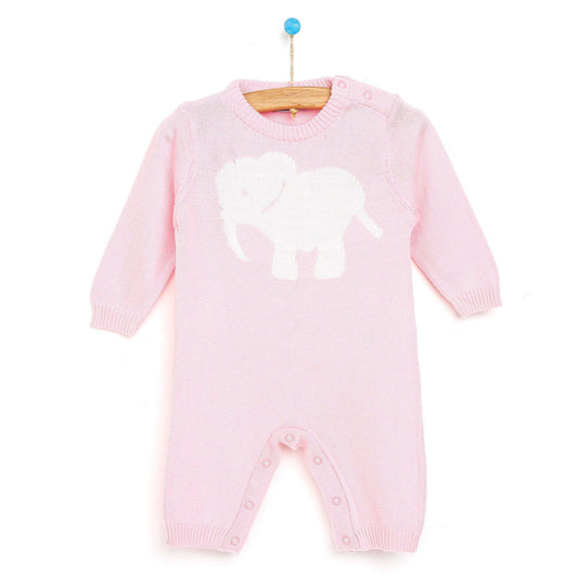 HelloBaby Newborn Knit Baby Elephant Jumpsuit - Light Pink