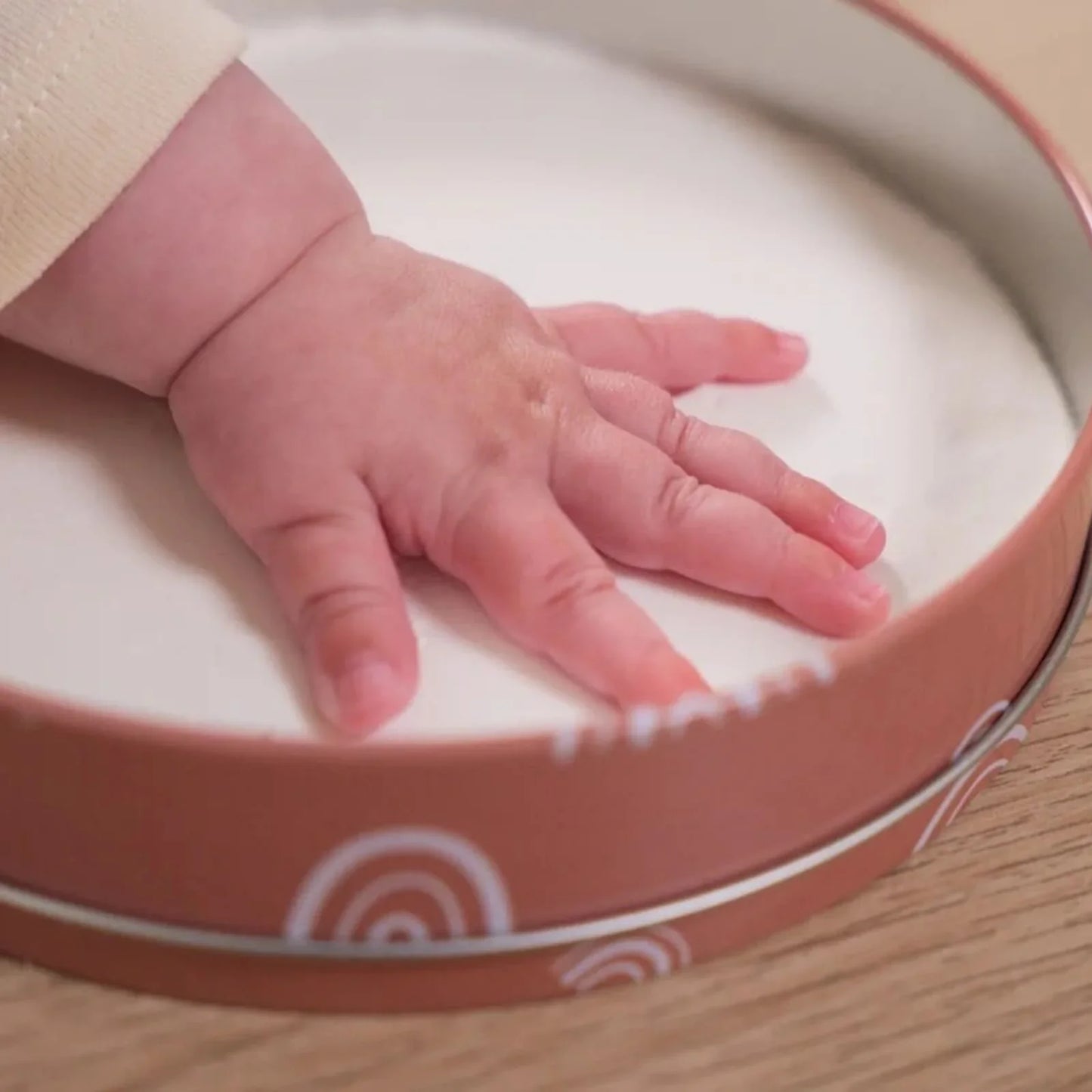 Petit Artichaut Baby Hand & Foot Imprints Round Box - Rainbow Terracotta