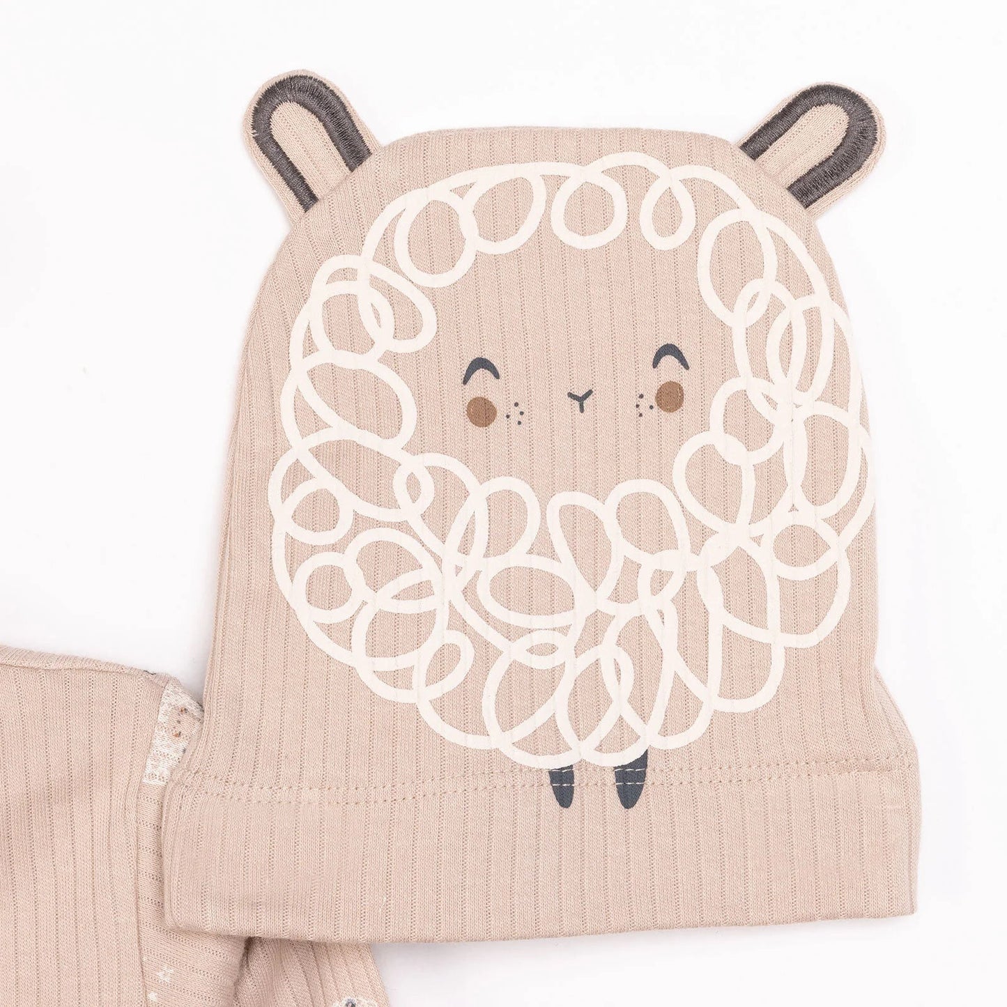 Bebetto Newborn Baby Girl Top-Footed Jumpsuit- Hat - Beige