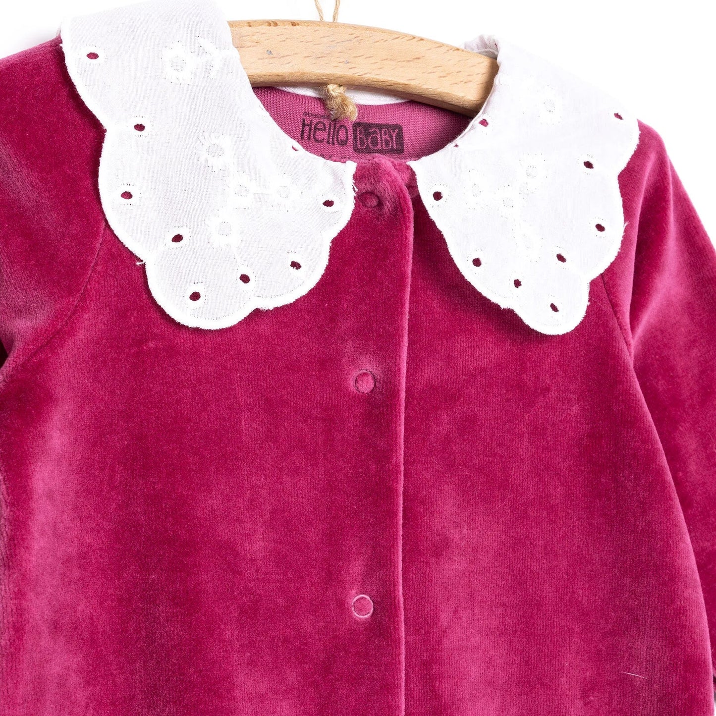 HelloBaby Newborn Unisex Embroidered Velvet Jumpsuit - Fuchsia