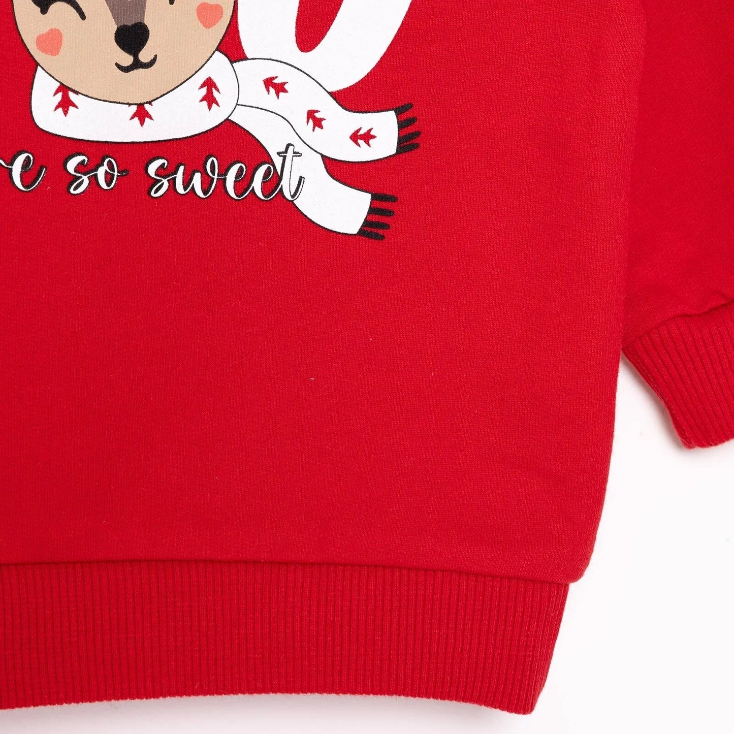 HelloBaby Christmas Baby Girl Low Raised Deer Printed Sweatshirt - Red
