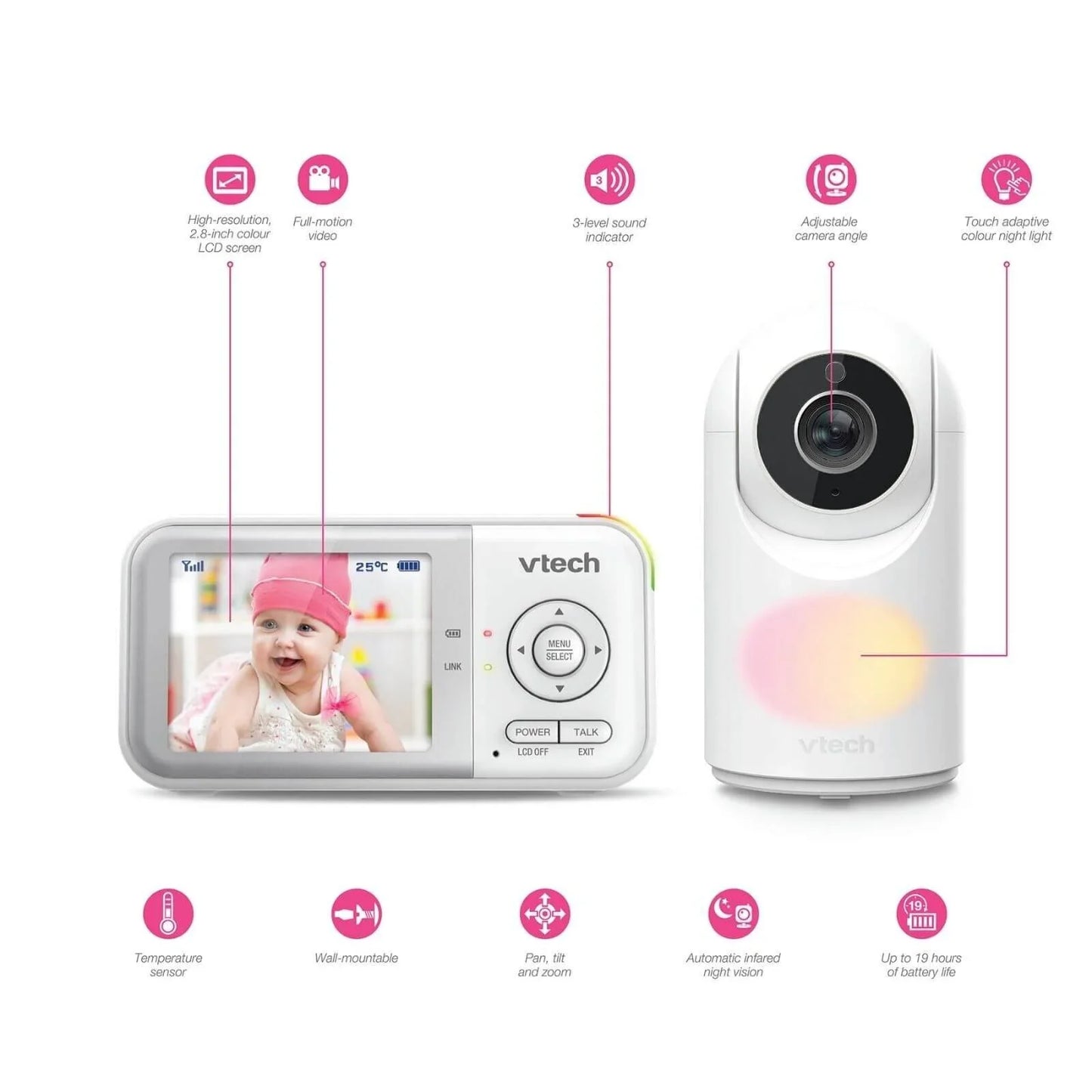 VTech - VM3263 2.8" Pan & Tilt Video Monitor with Night Light