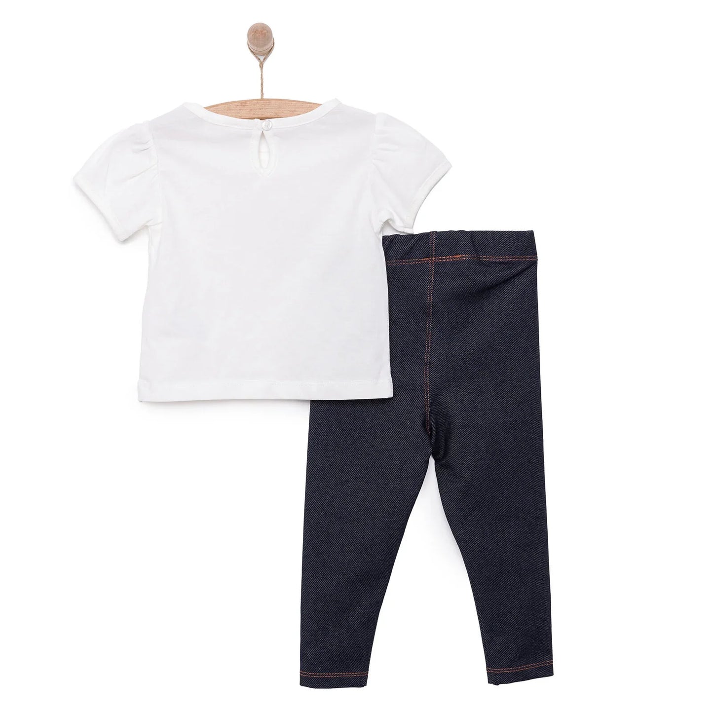 Luess Girl Flower Patterned T-shirt & Leggings - Ecru