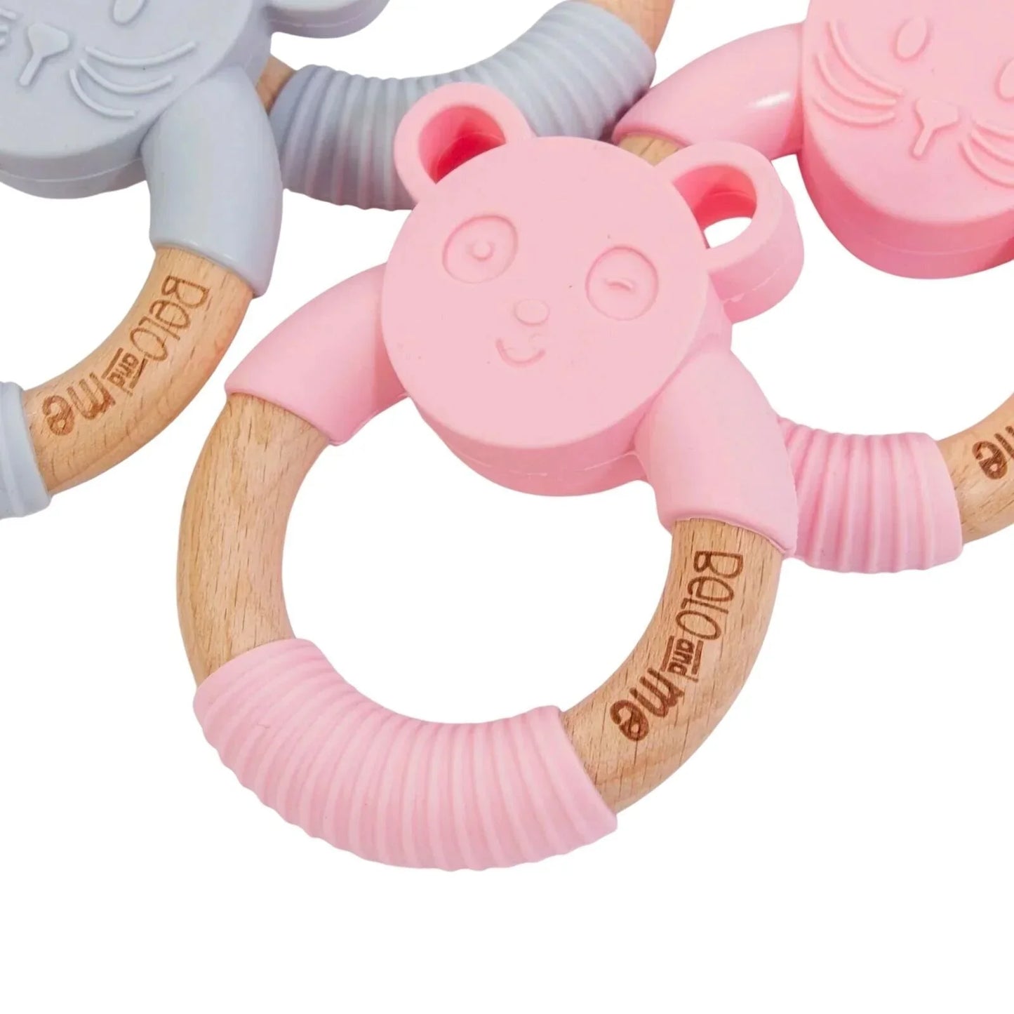 Belo&Me Penny Panda Animal Wood Teether 3+ months - Pink