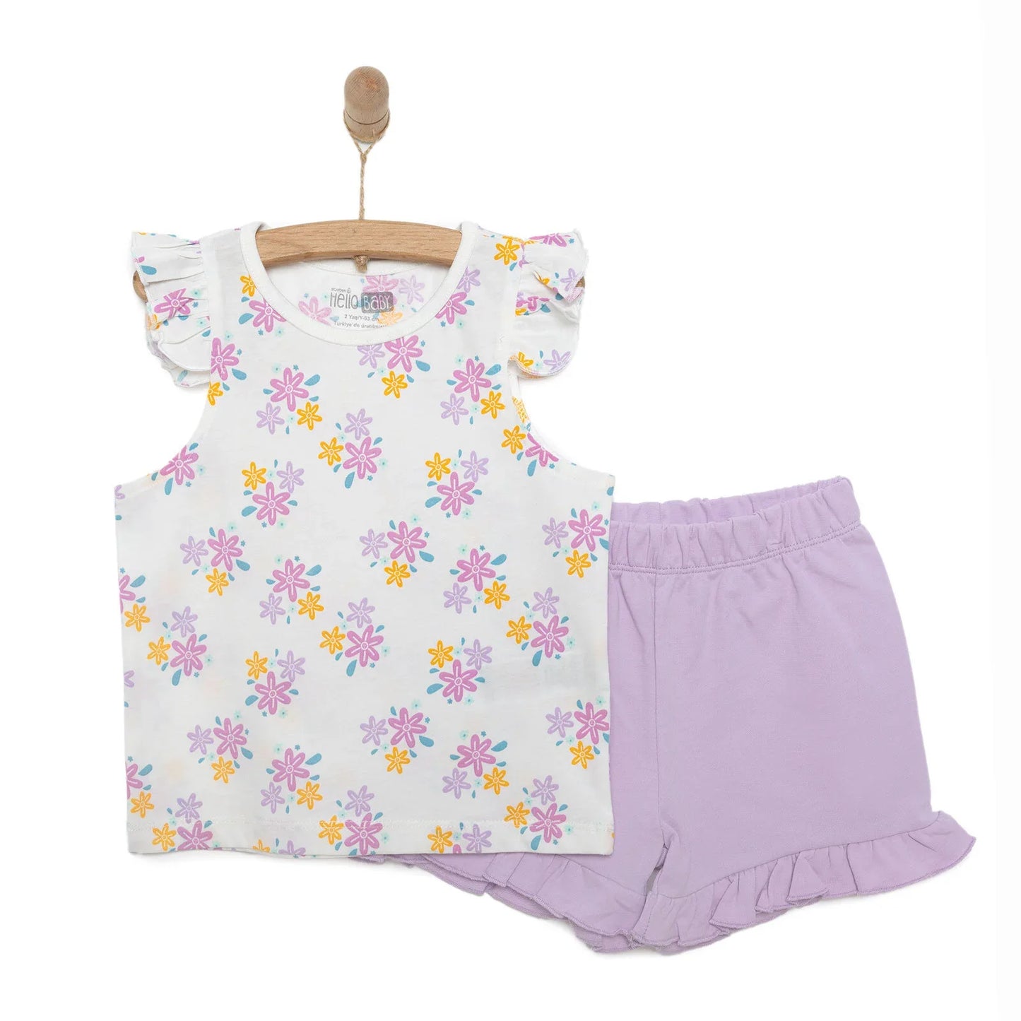 HelloBaby Basic Girl Flowers Patterned T-shirt & Short - Patterned