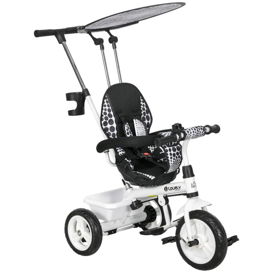 4 in 1 Tricycle for Kids with 5-point harness straps, Removable Canopy in White by HOMCOM-0