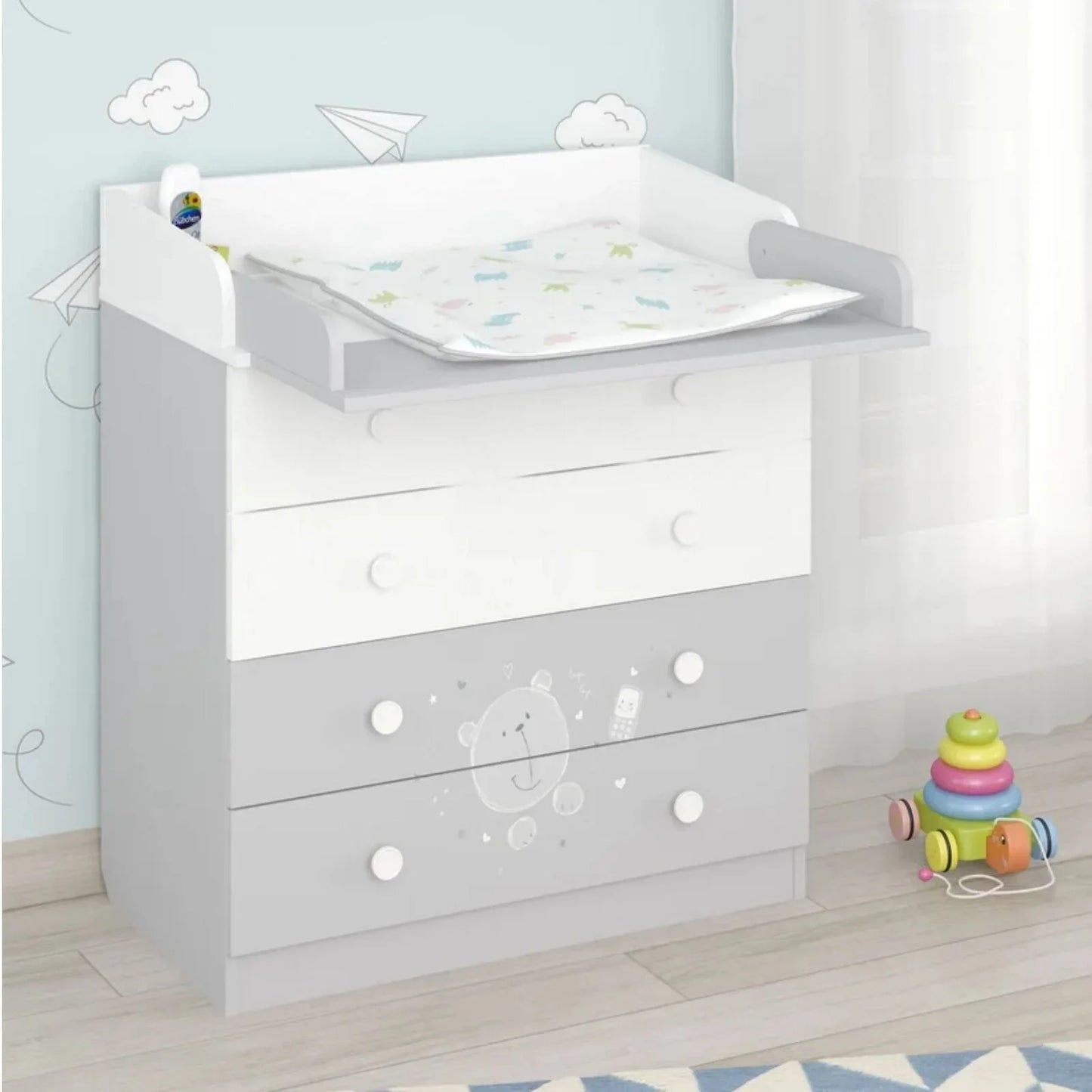 Shefa Kids 800 Teddy Changing Dresser - Grey/White