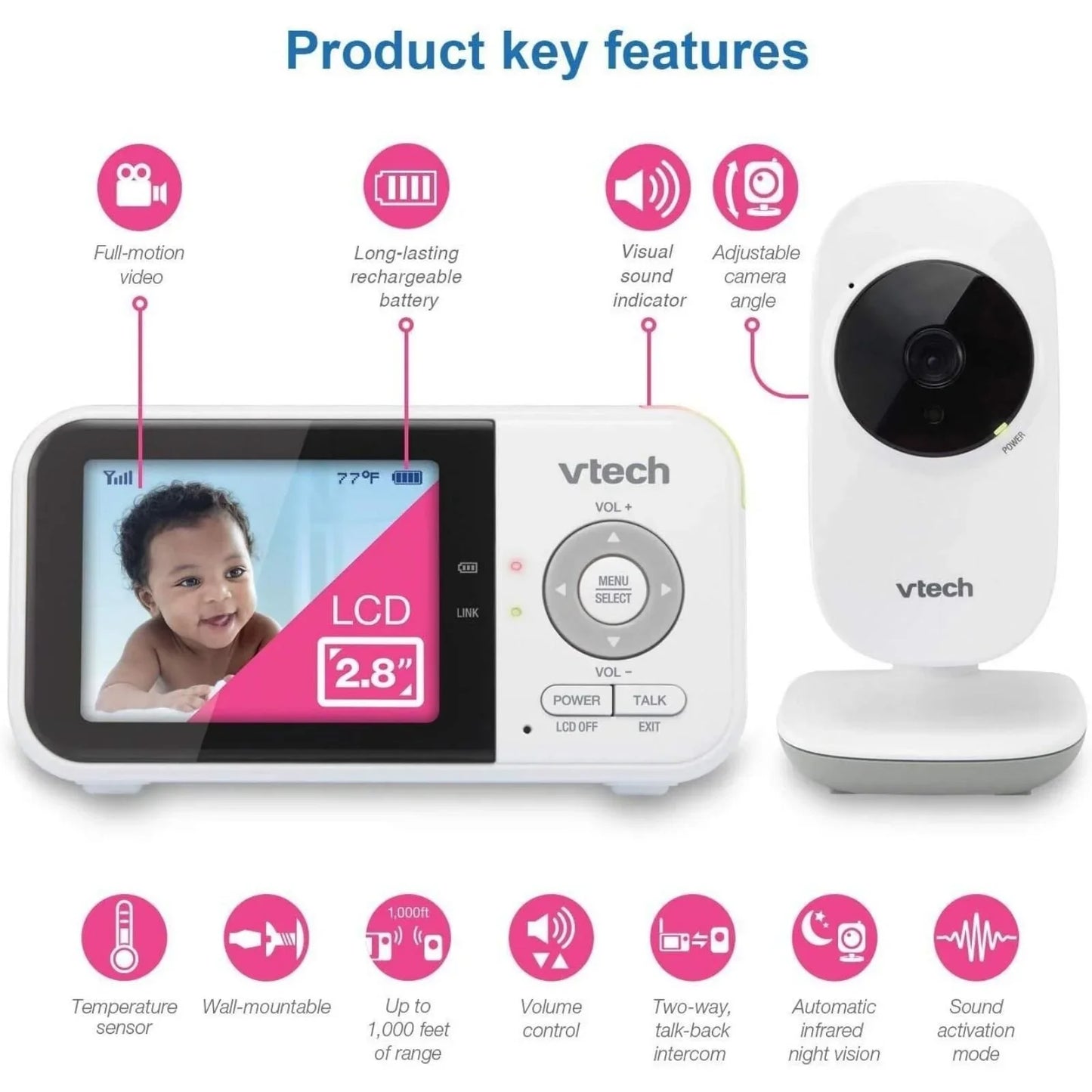 VTech VM819 2.8" Digital Video Baby Monitor with Adjustable Camera
