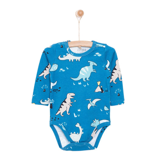 HelloBaby Boy Dino Printed Long Sleeve Bodysuit - Blue
