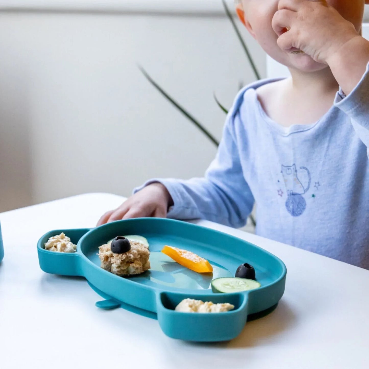 TUM TUM Silicone Weaning Bowl & Spoon Set Boris Bear - Blue