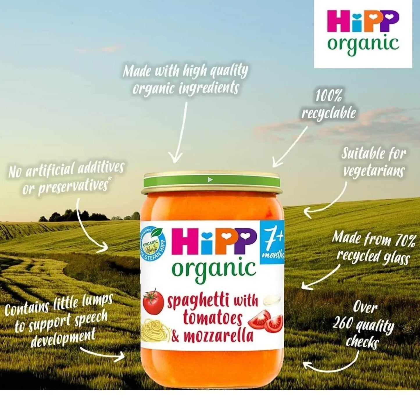 HiPP Organic Spaghetti with Tomatoes & Mozzarella Baby Food Jar 7+ months 190g